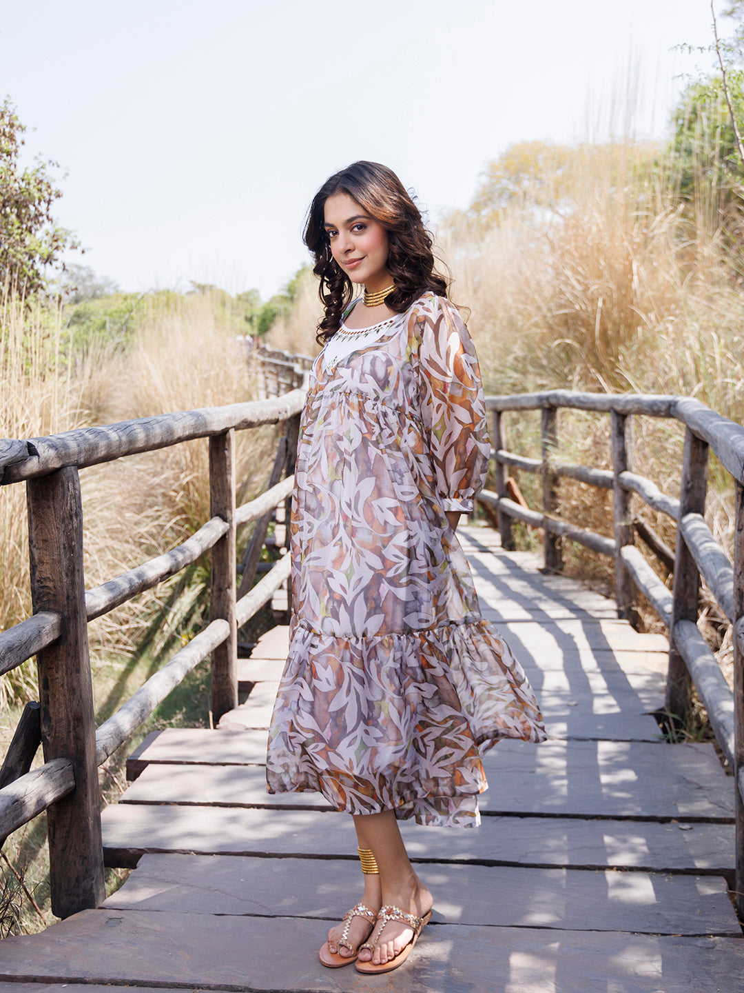 Olive Green Organza Midi Dress