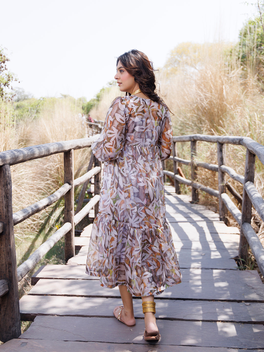 Olive Green Organza Midi Dress