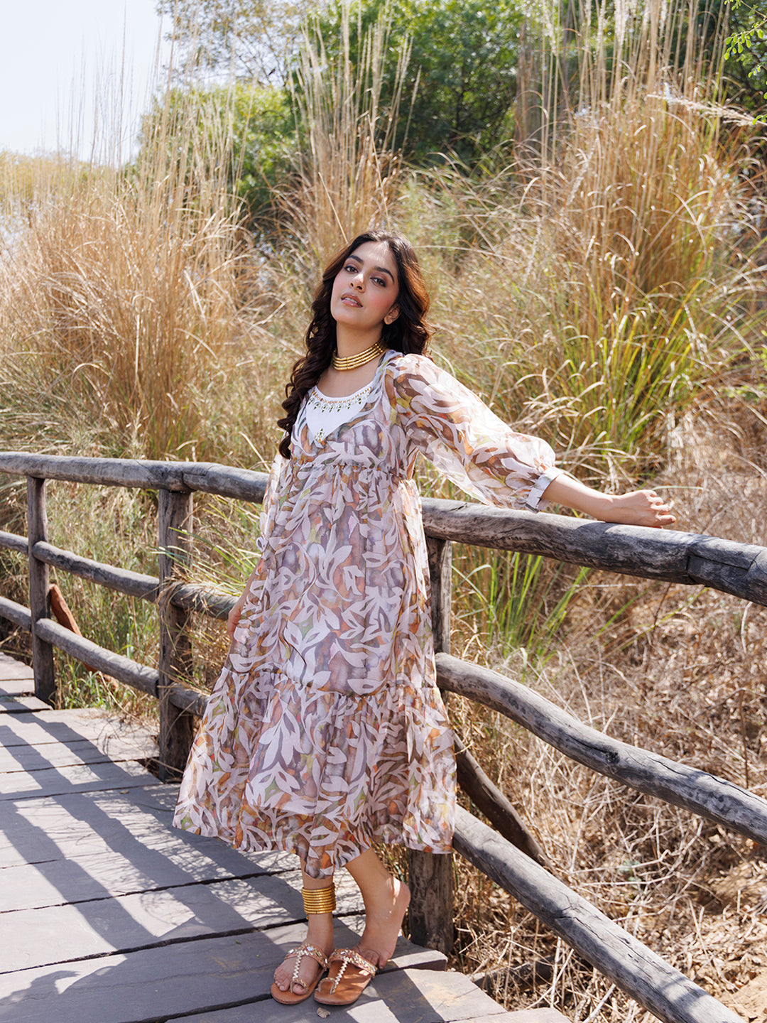 Olive Green Organza Midi Dress