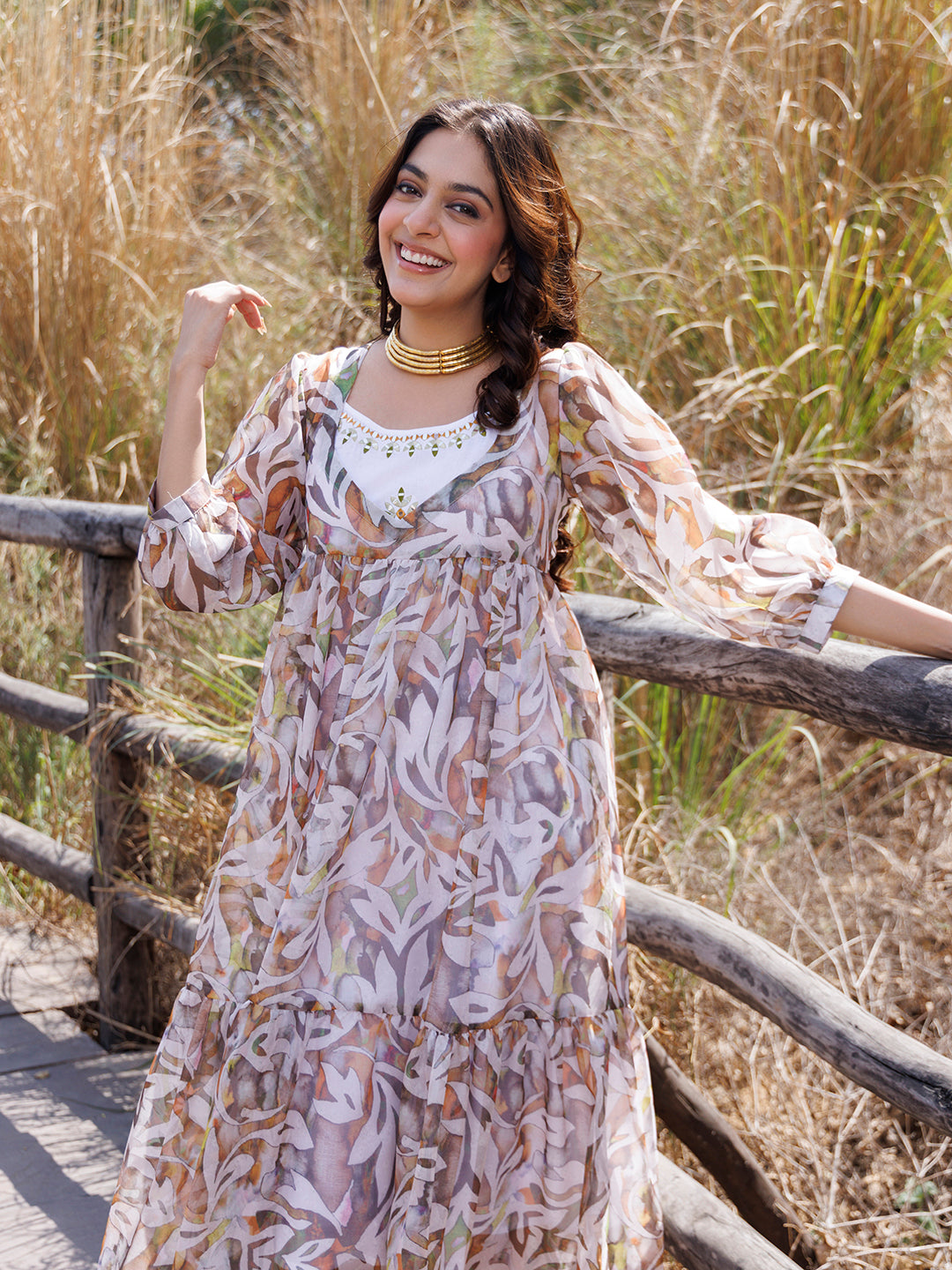 Olive Green Organza Midi Dress