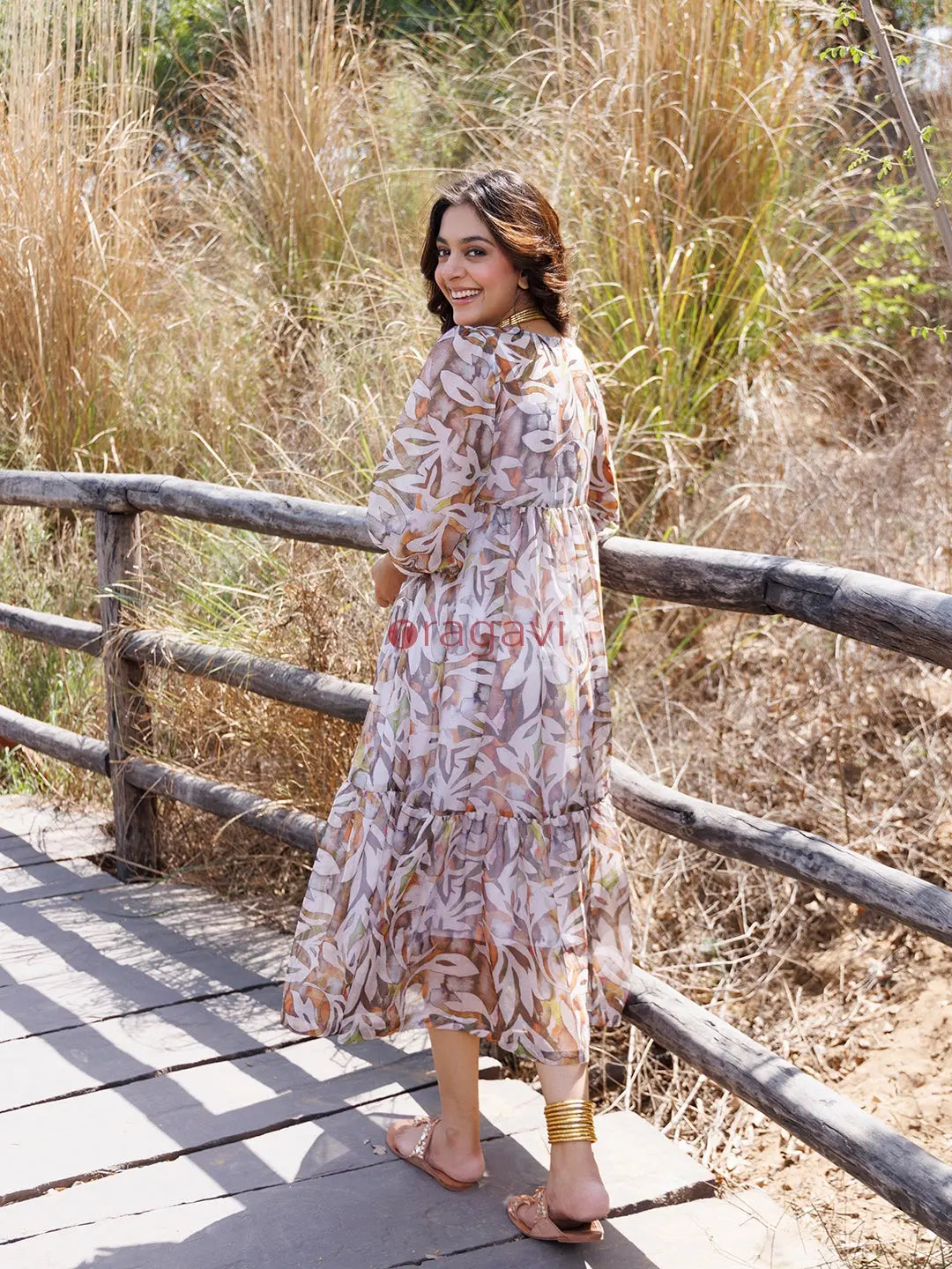 Olive Green Organza Midi Dress - Ragavi