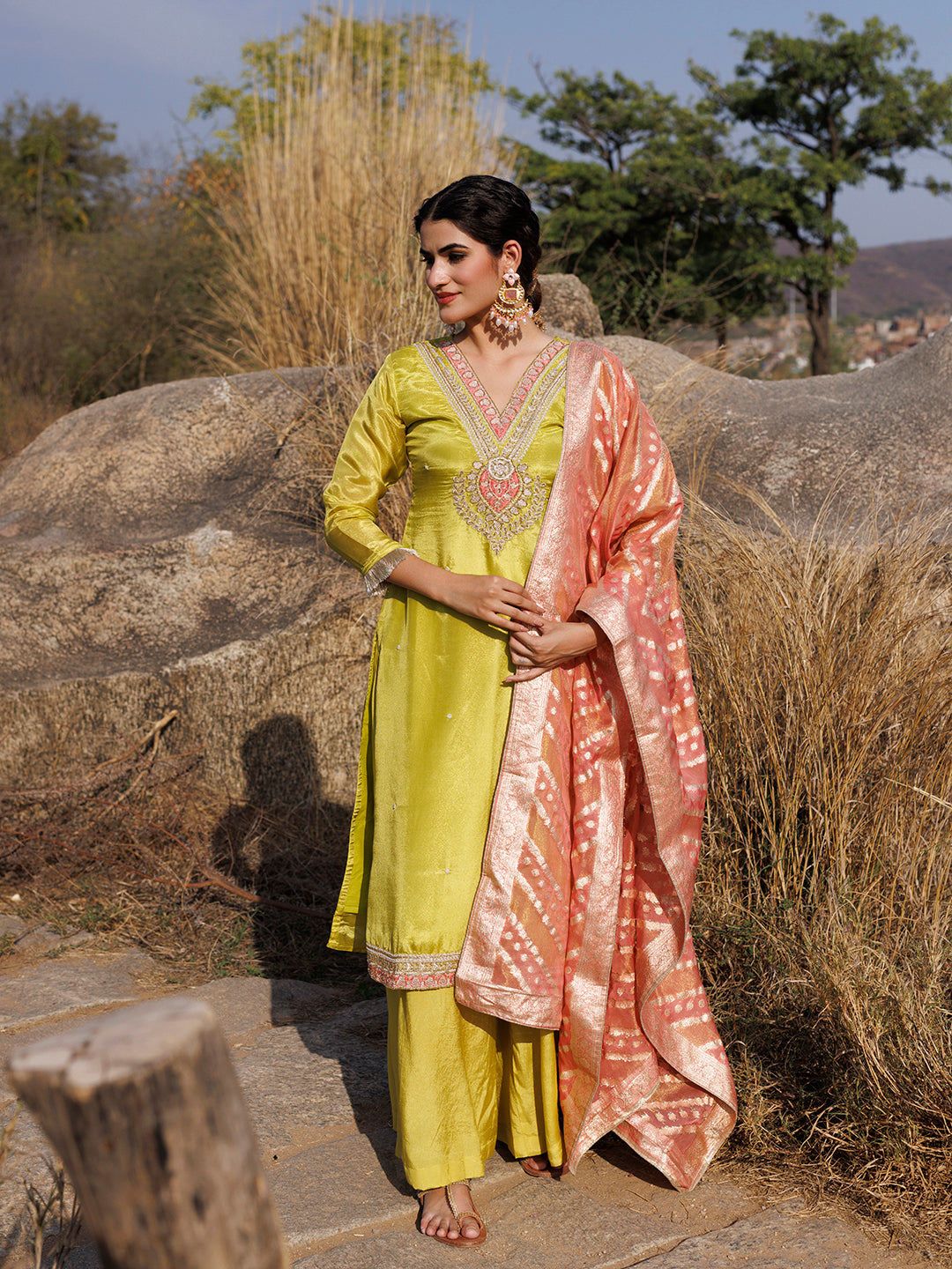 Aurora Yellow Tissue Shimmer Suit Set