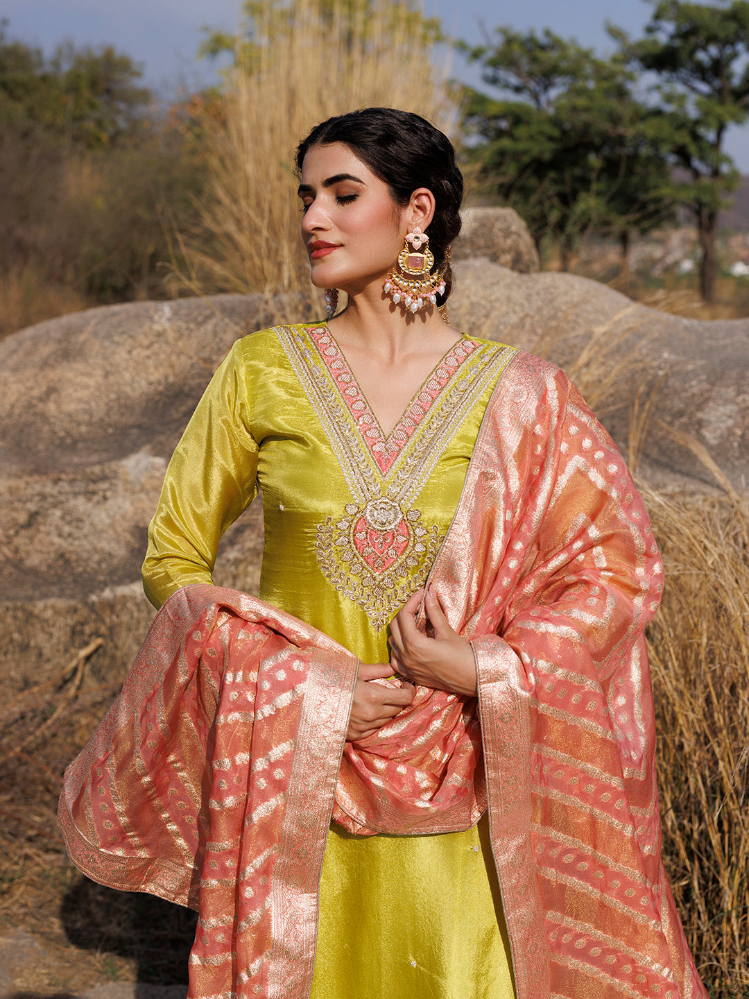 Aurora Yellow Tissue Shimmer Suit Set