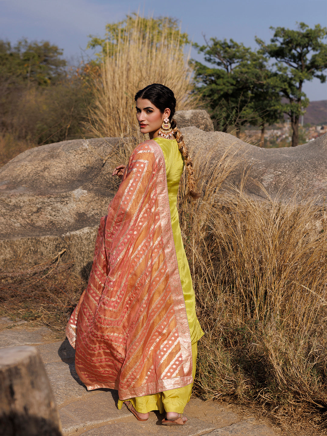 Aurora Yellow Tissue Shimmer Suit Set