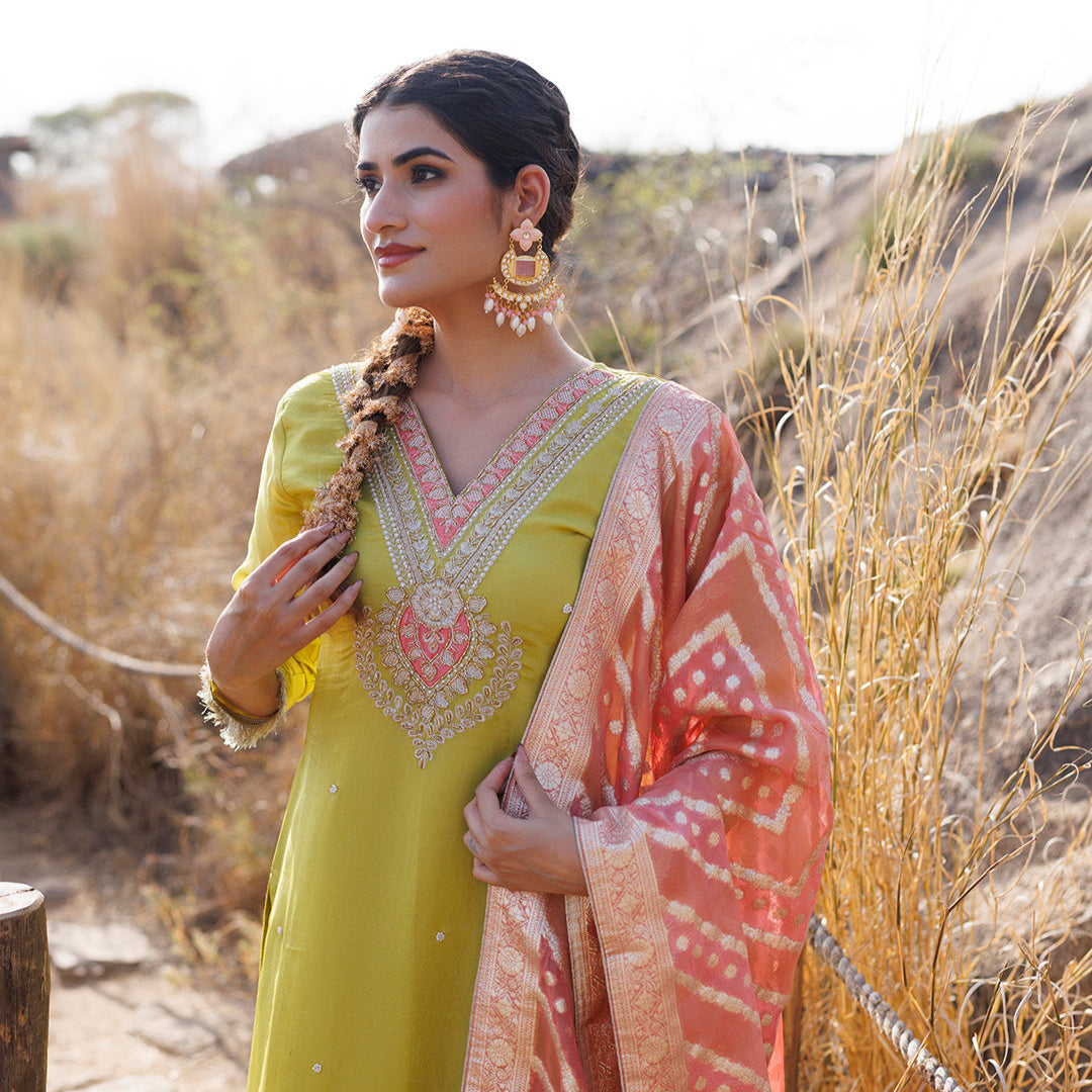 Aurora Yellow Tissue Shimmer Suit Set