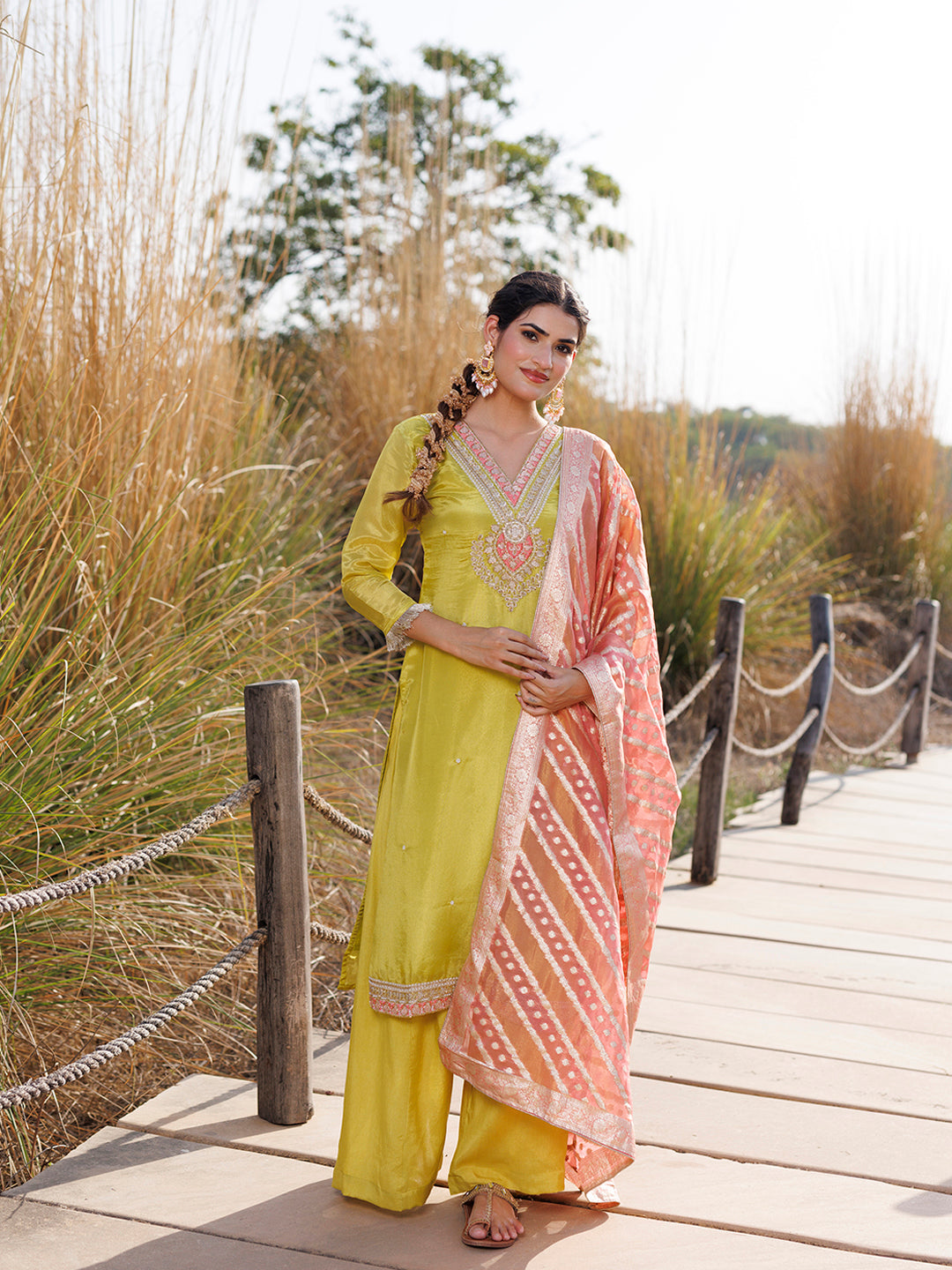 Aurora Yellow Tissue Shimmer Suit Set