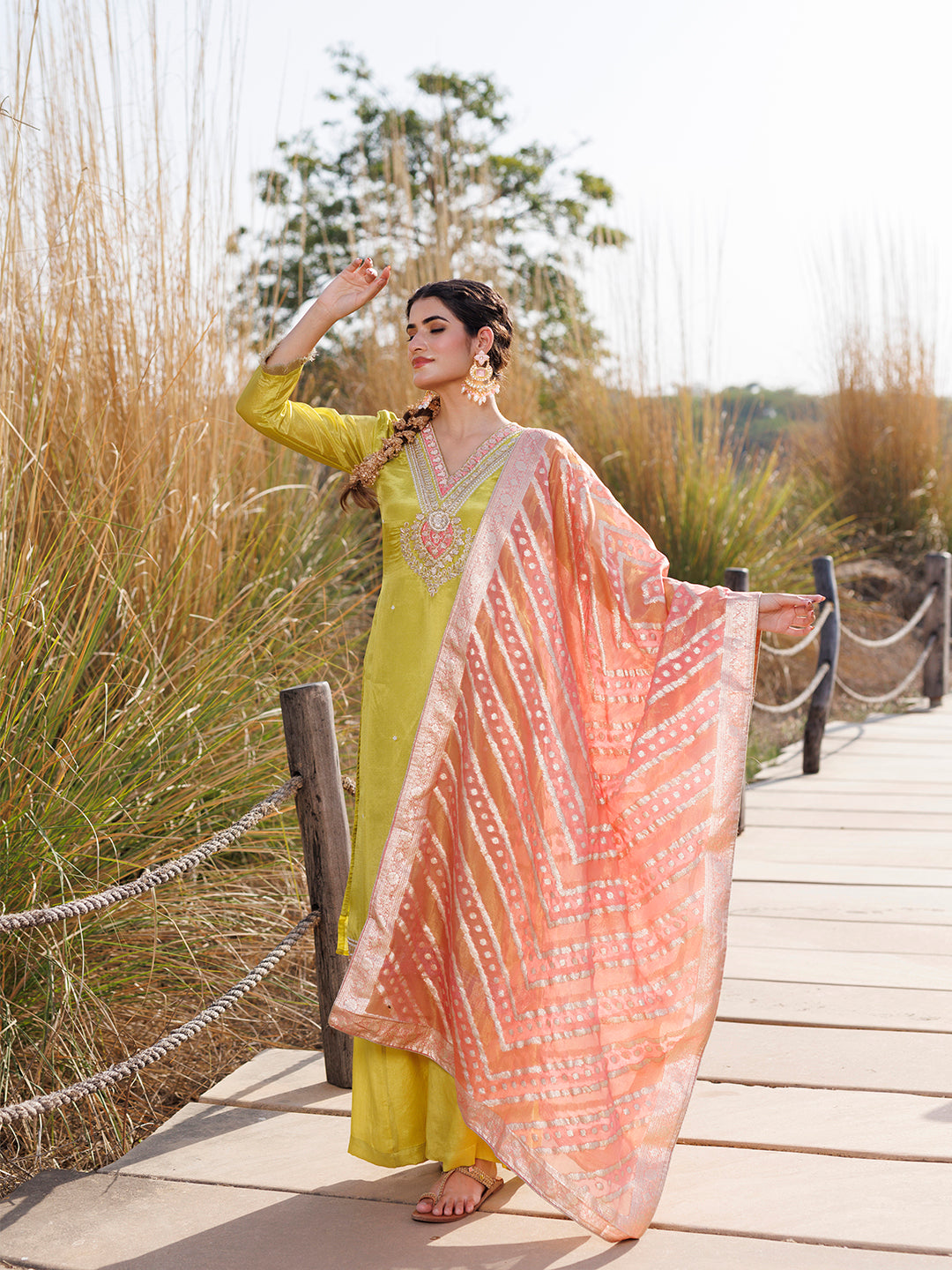 Aurora Yellow Tissue Shimmer Suit Set