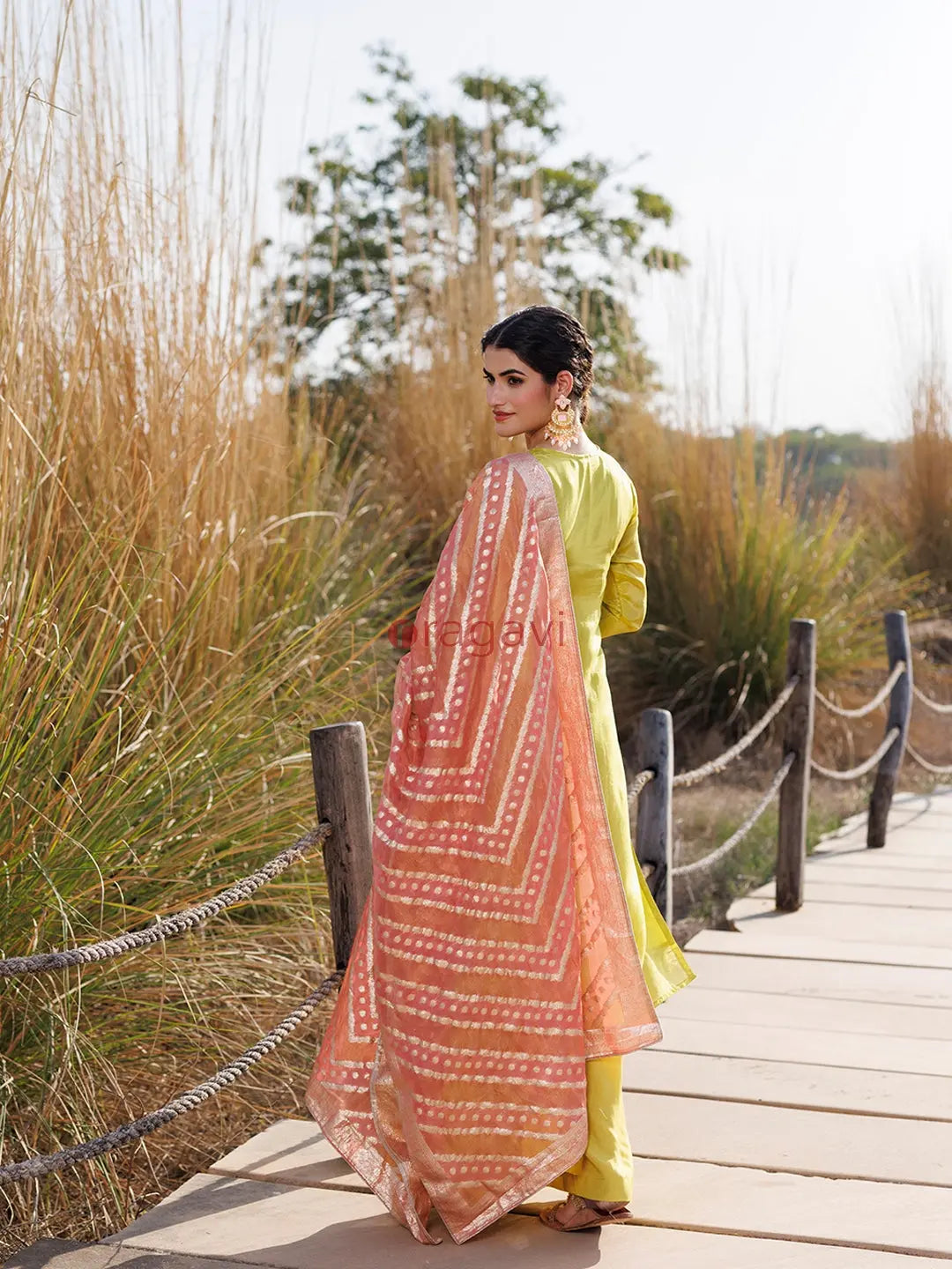Aurora Yellow Tissue Shimmer Suit Set - Ragavi