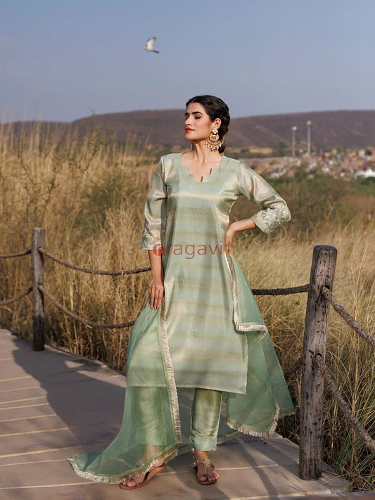 Celadon Green Tissue Shimmer Suit Set - Ragavi