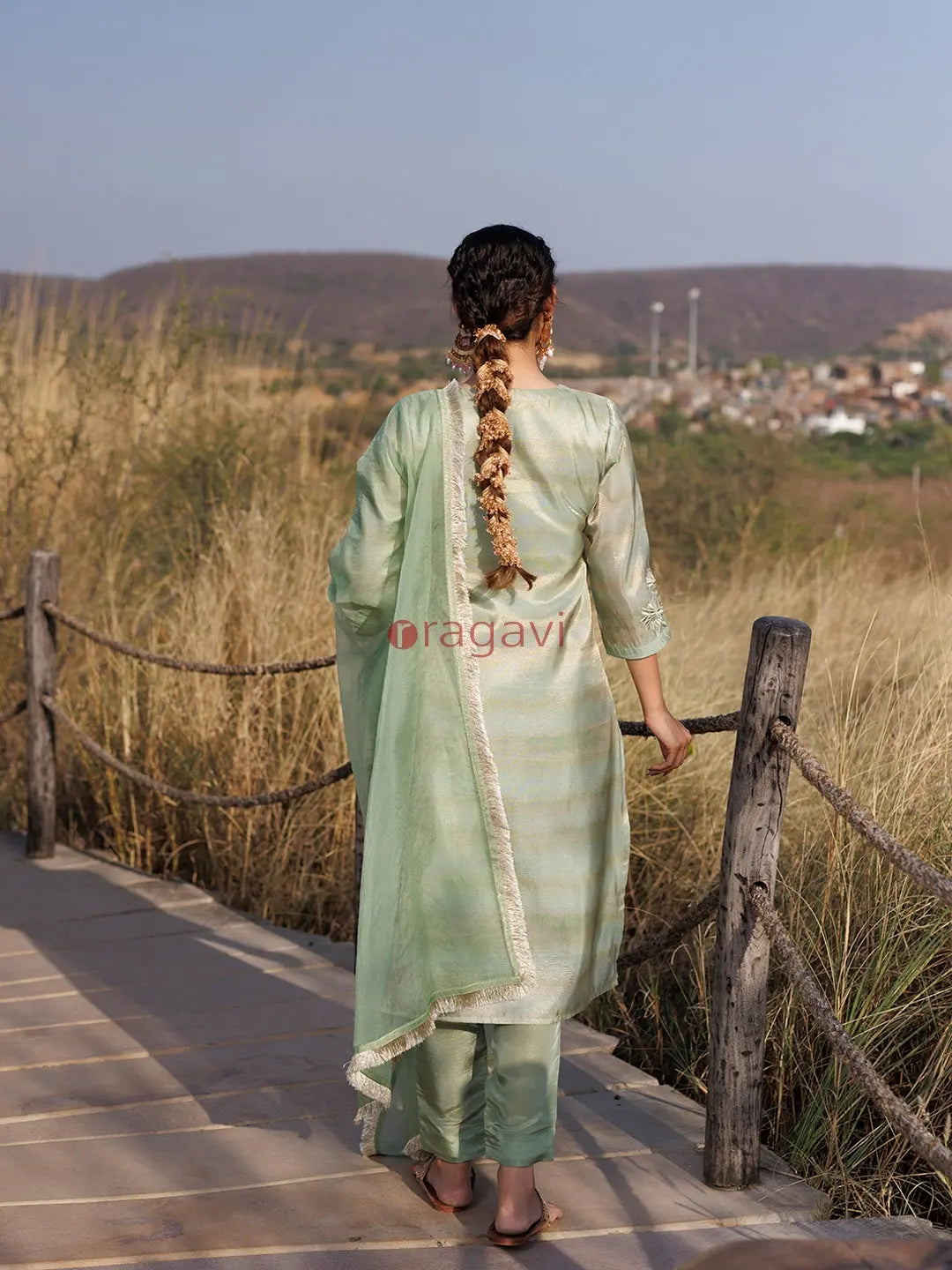Celadon Green Tissue Shimmer Suit Set - Ragavi