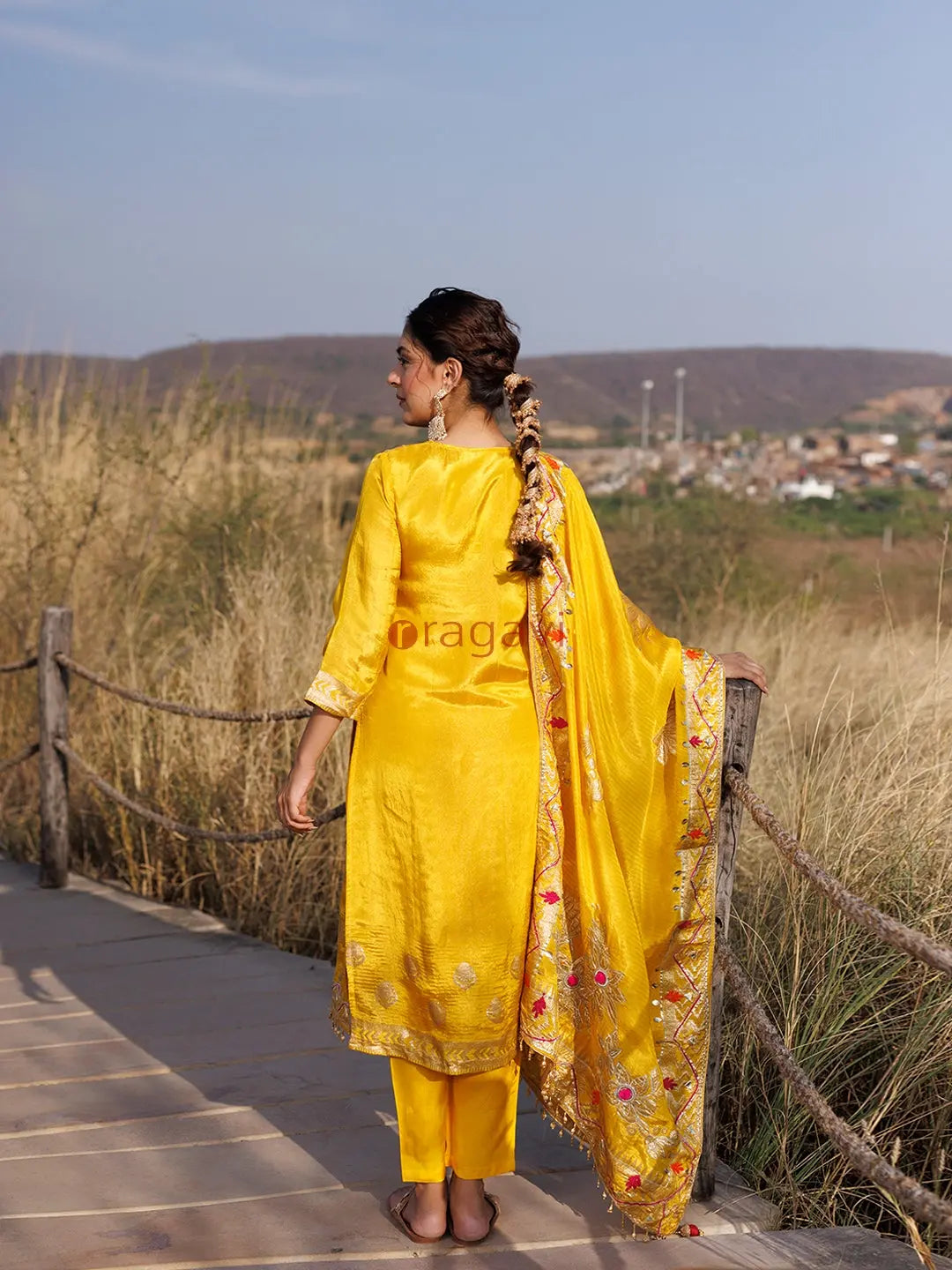 Canary Yellow Tissue Suit Set - Ragavi