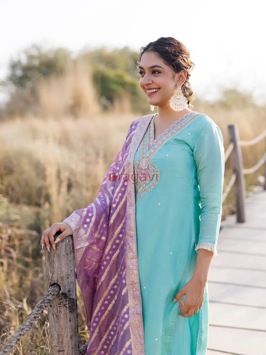 Opal Blue Tissue Shimmer Suit Set - Ragavi