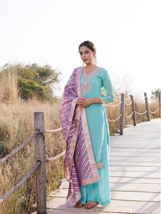 Opal Blue Tissue Shimmer Suit Set