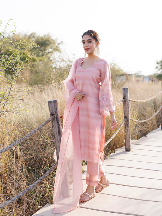 Rouge Pink Tissue Shimmer Suit Set