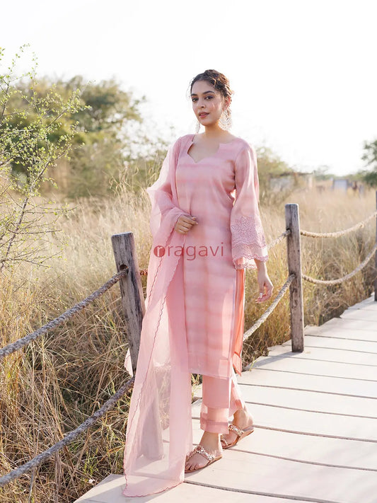 Rouge Pink Tissue Shimmer Suit Set - Ragavi
