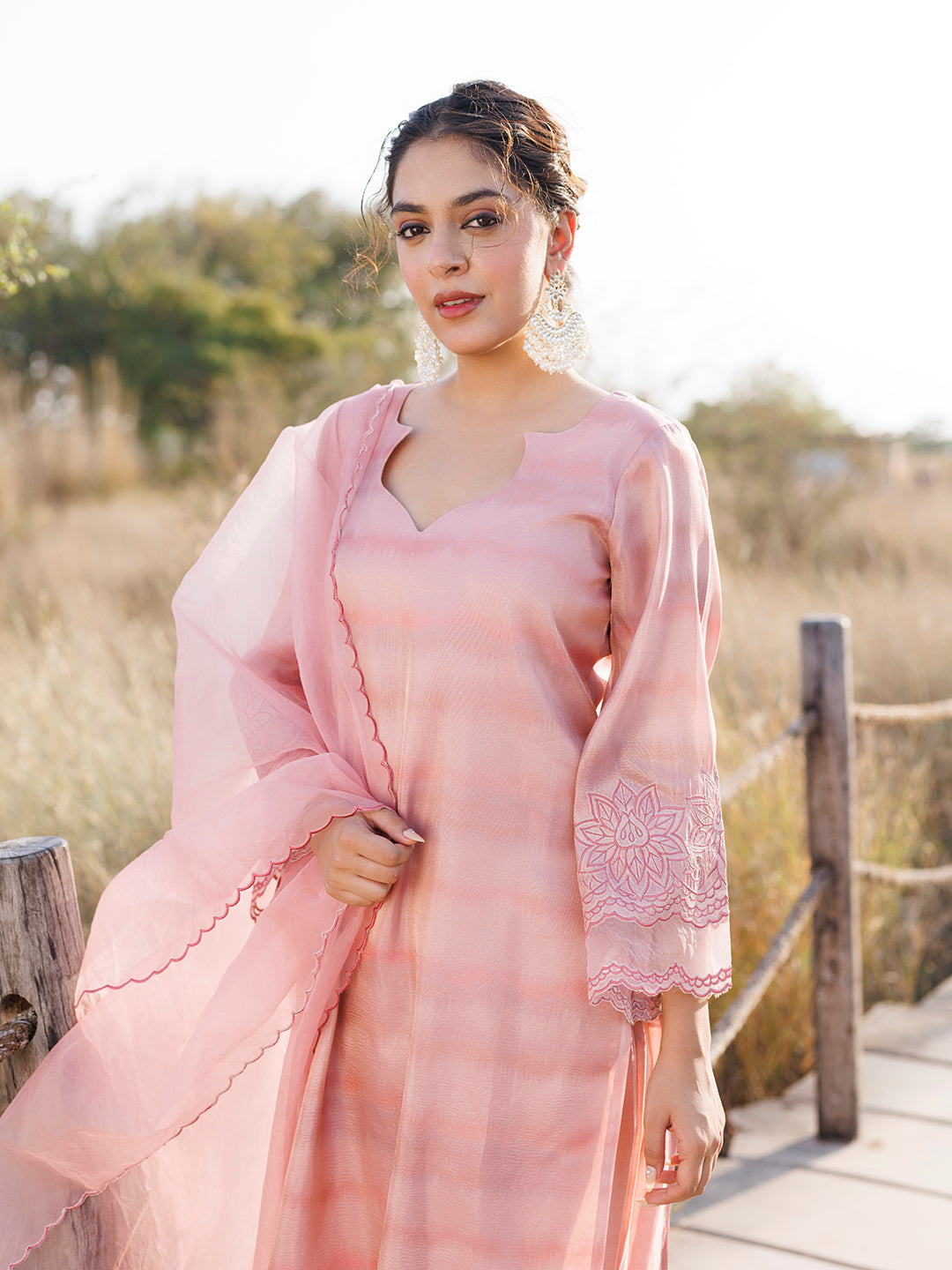 Rouge Pink Tissue Shimmer Suit Set