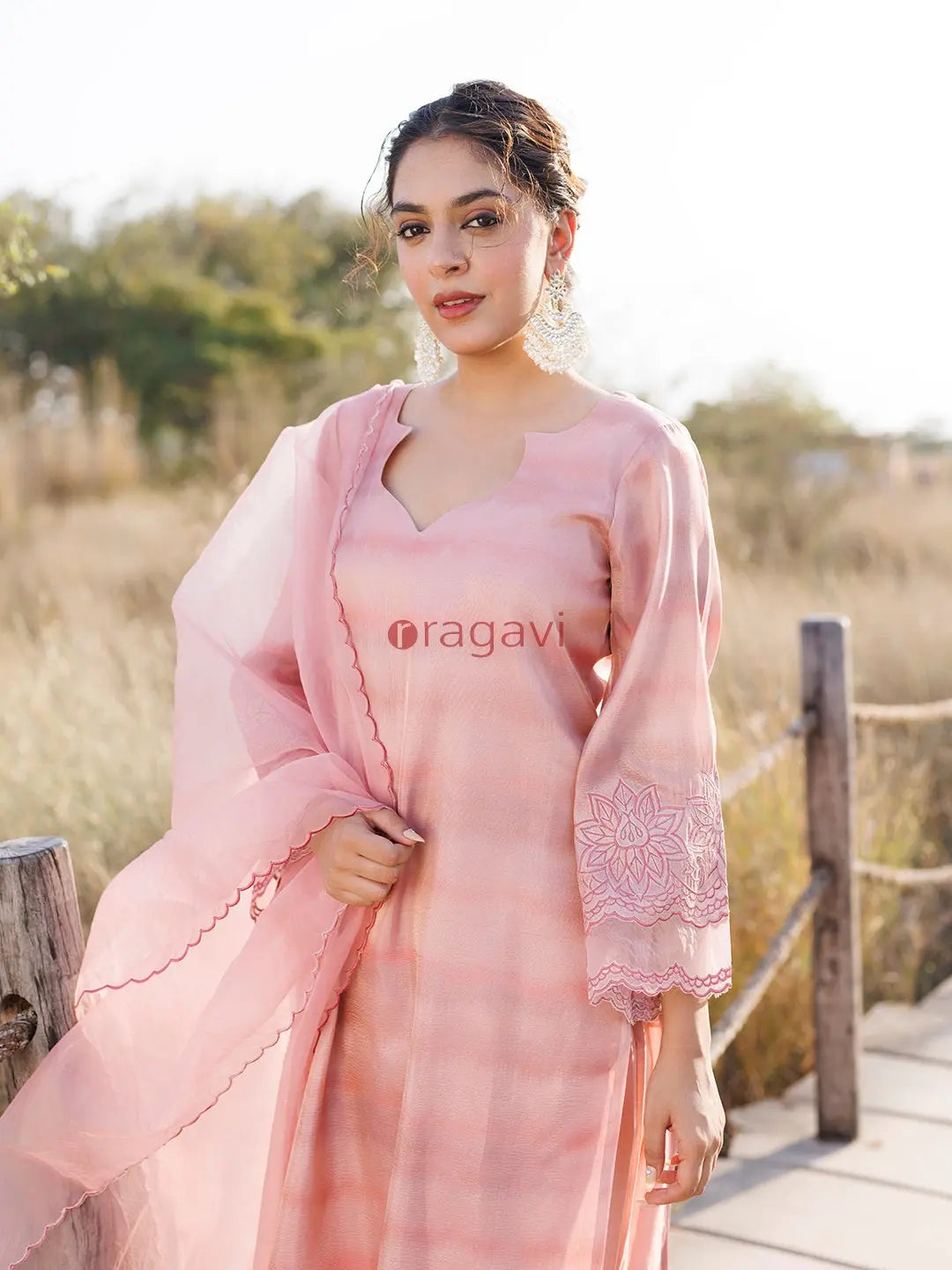 Rouge Pink Tissue Shimmer Suit Set - Ragavi