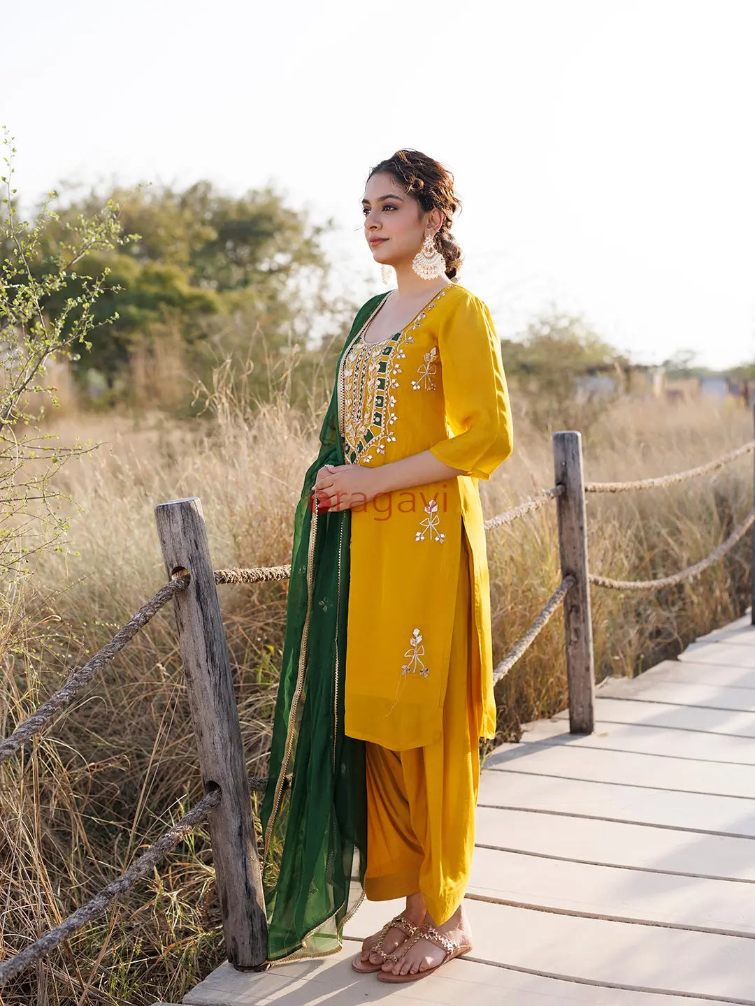 Golden Spice Mustard Silk Suit Set - Ragavi