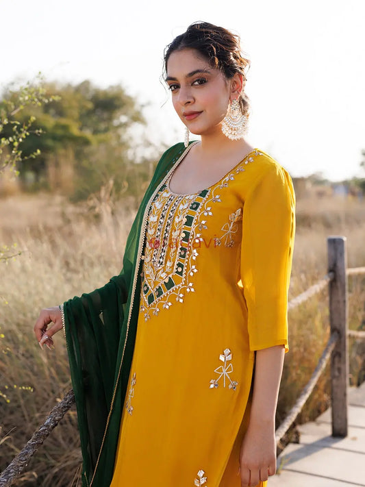 Golden Spice Mustard Silk Suit Set - Ragavi