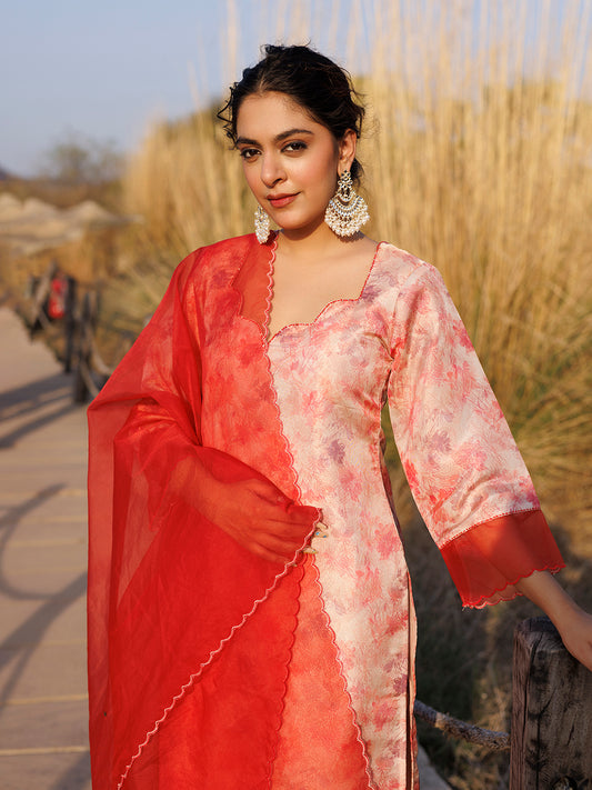 Red Pink Organza Suit Set