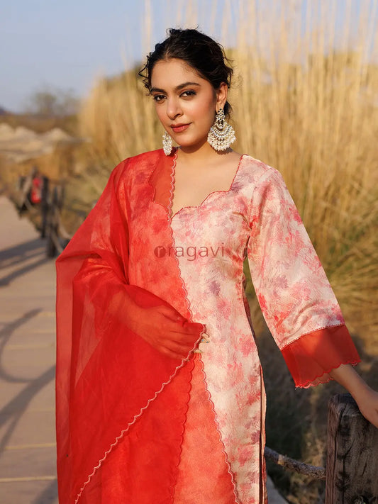 Red Pink Organza Suit Set - Ragavi
