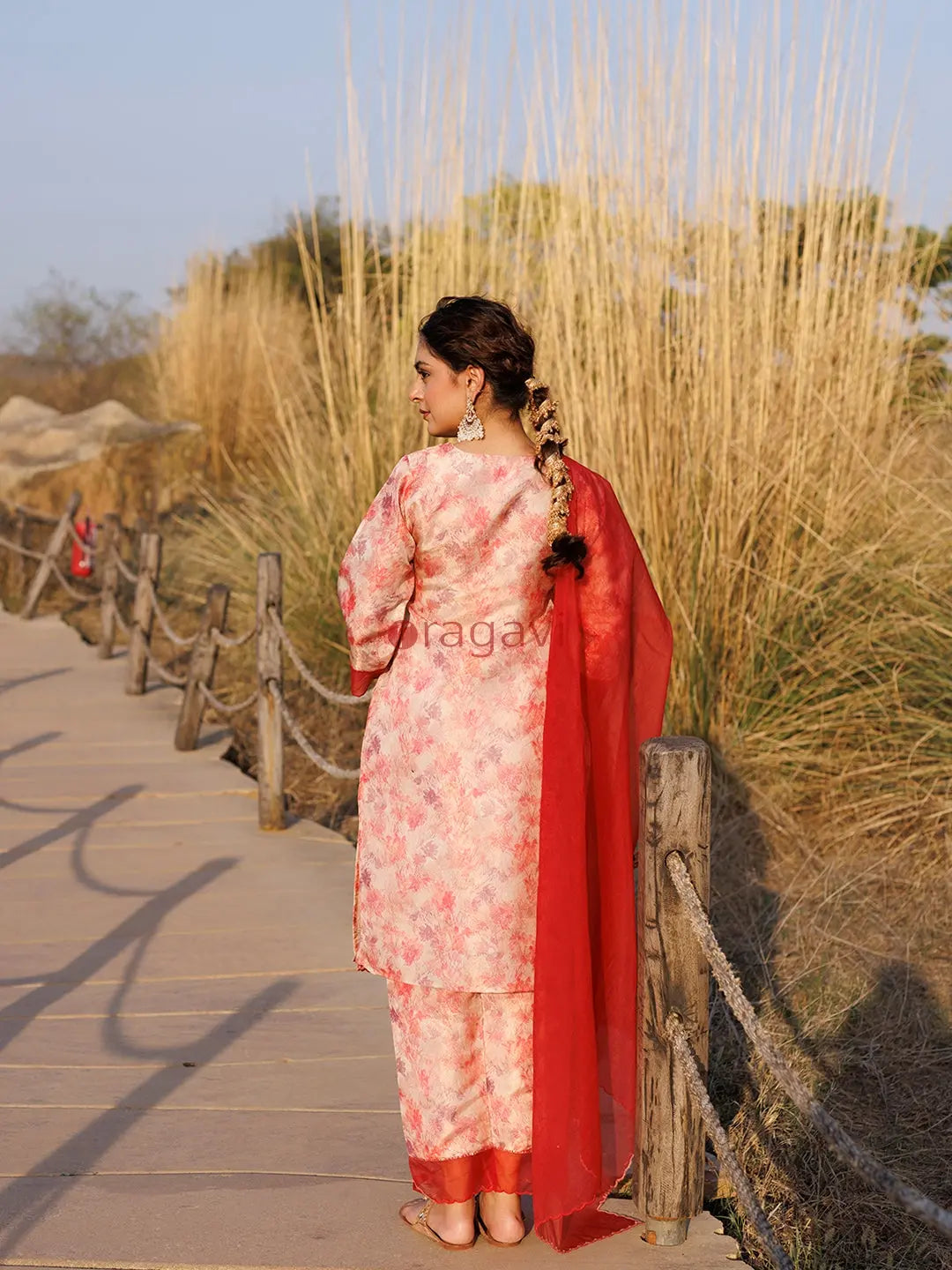 Red Pink Organza Suit Set - Ragavi