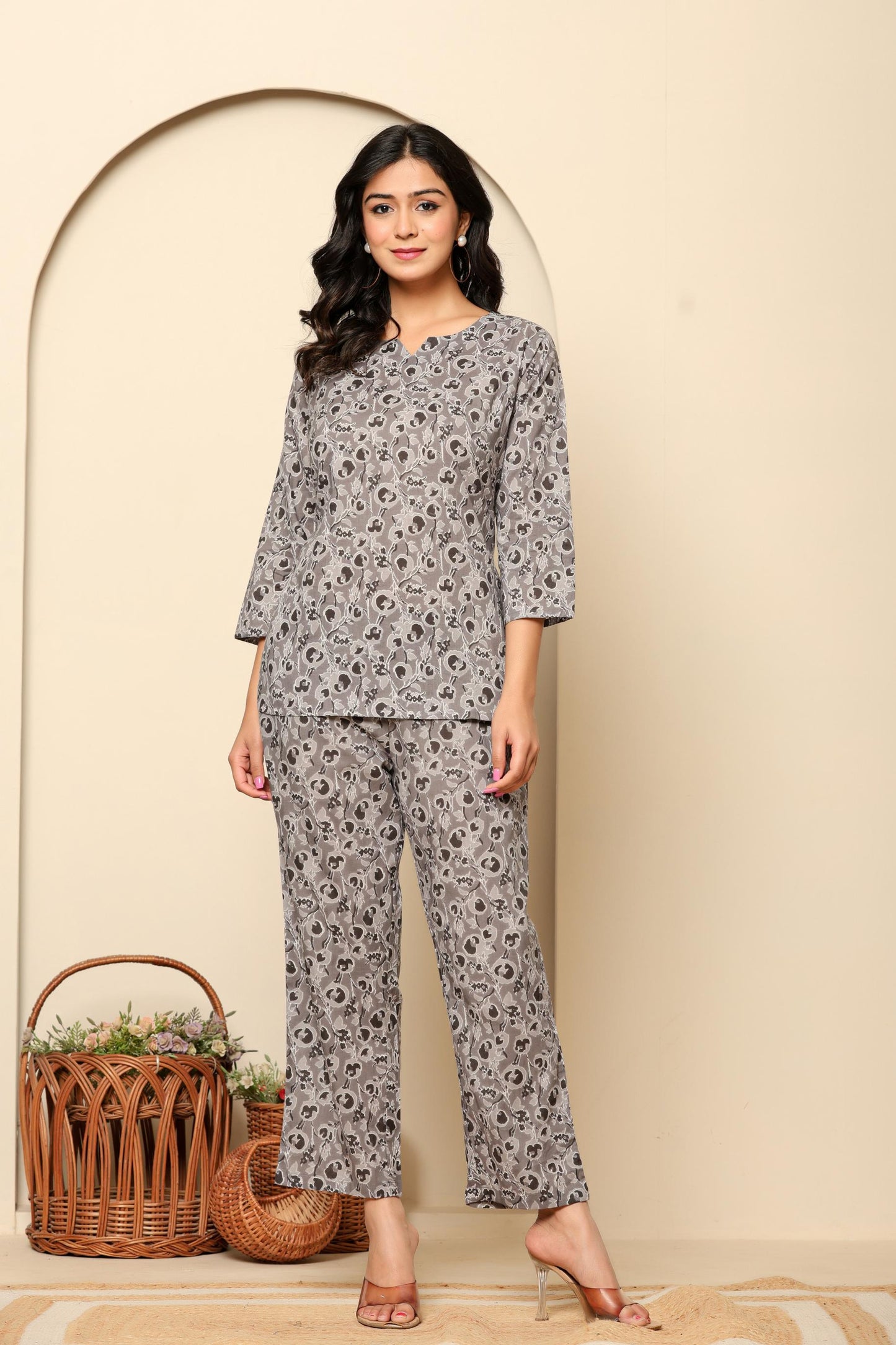 Grey Printed Cotton Coord Set