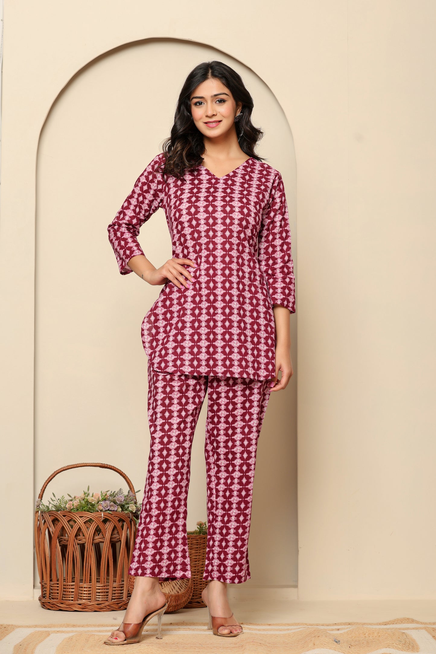 Pink Printed Cotton Coord Set