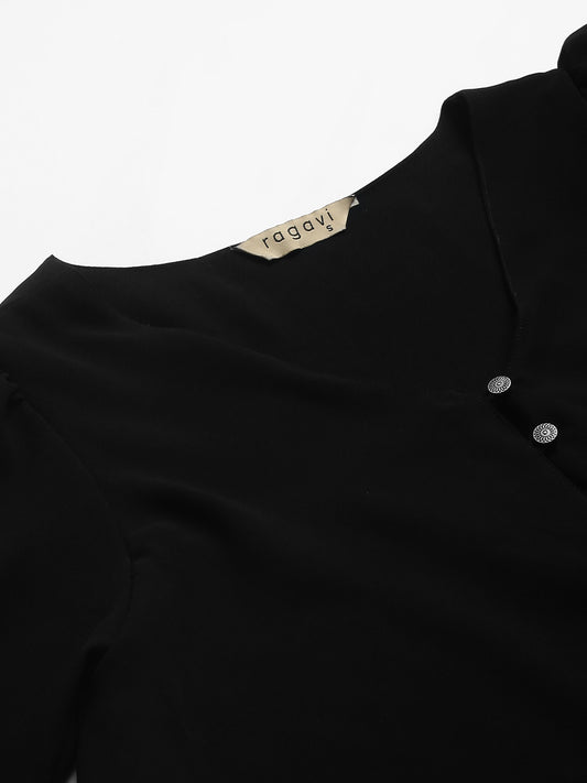 Black Poly-Twill Layered Top With Harem Pant