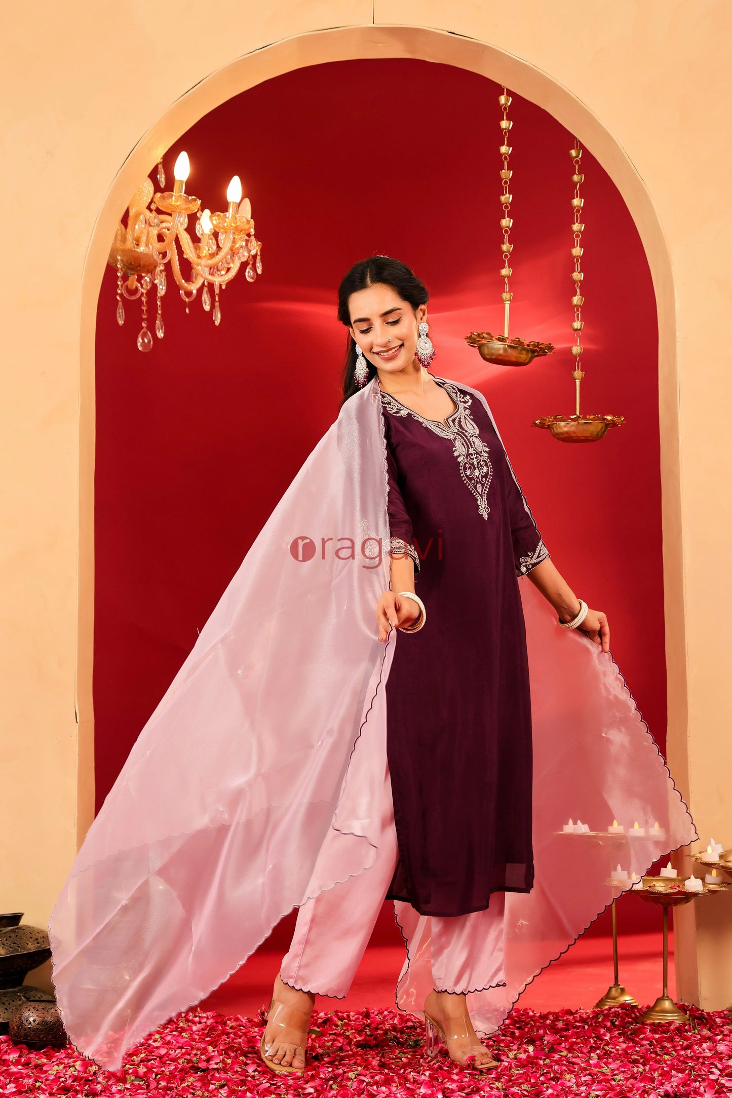 Ragavi Plum Purple Opada Kurta Set - Ragavi