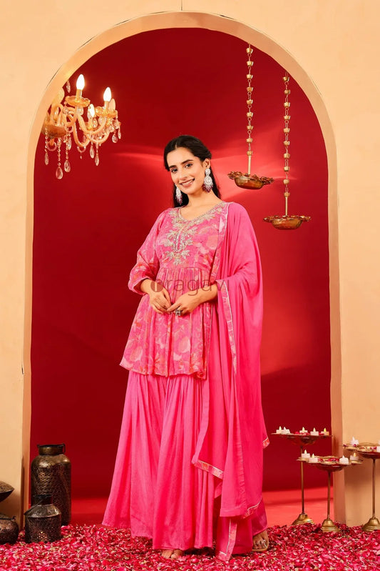 Ragavi Gulabi Glow Chinon Sharara Set - Ragavi