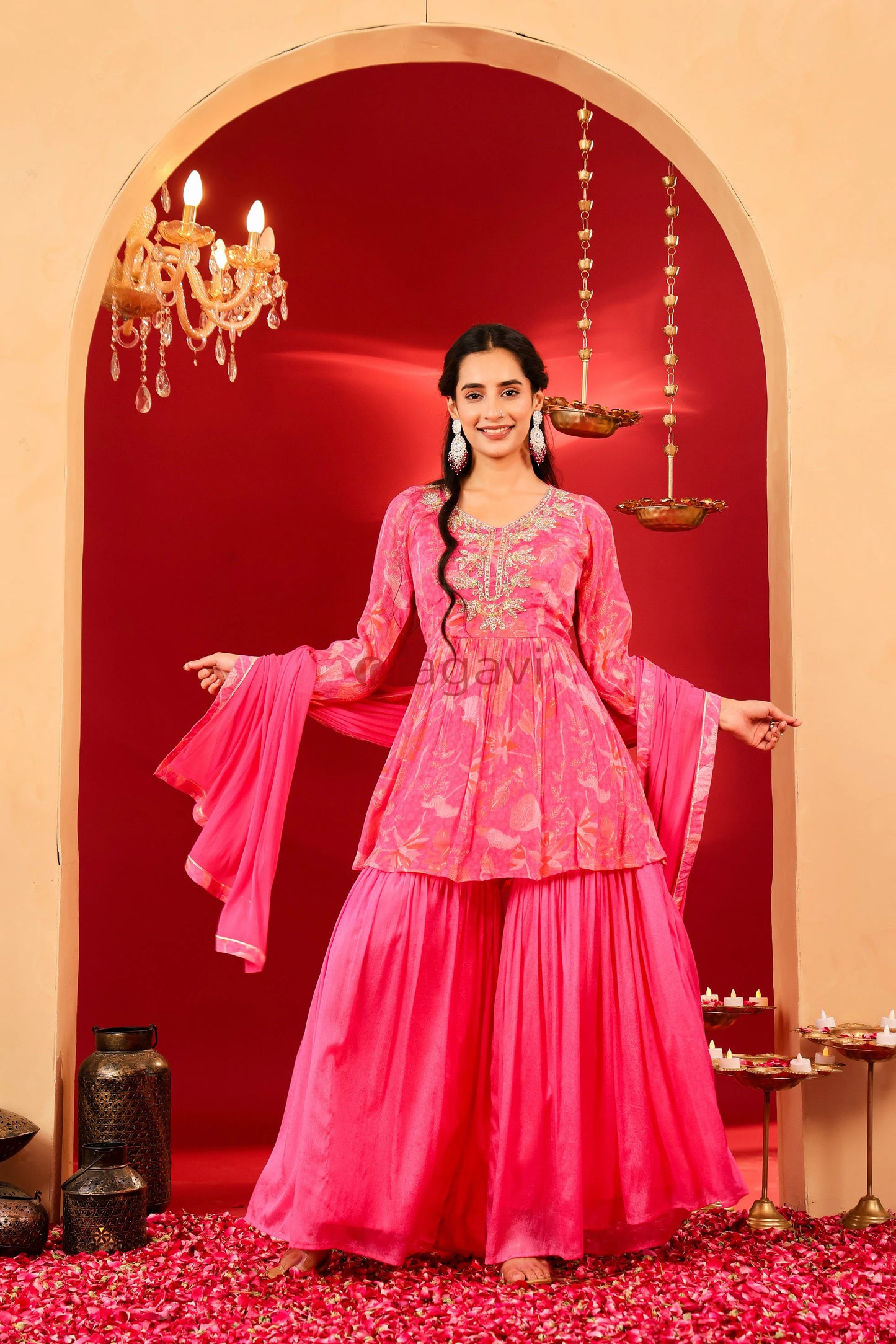 Ragavi Gulabi Glow Chinon Sharara Set - Ragavi