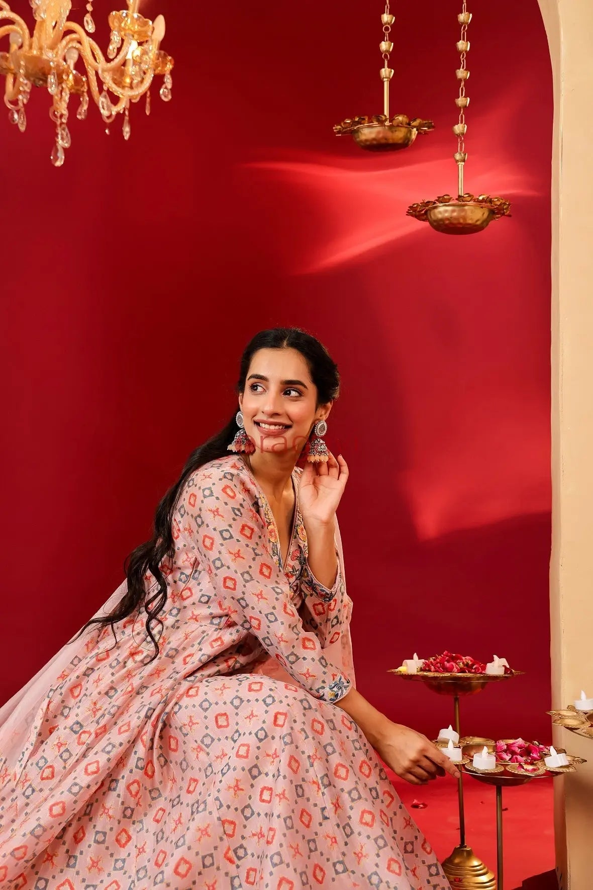Ragavi Blush Pink Printed Chanderi Kurta Set - Ragavi