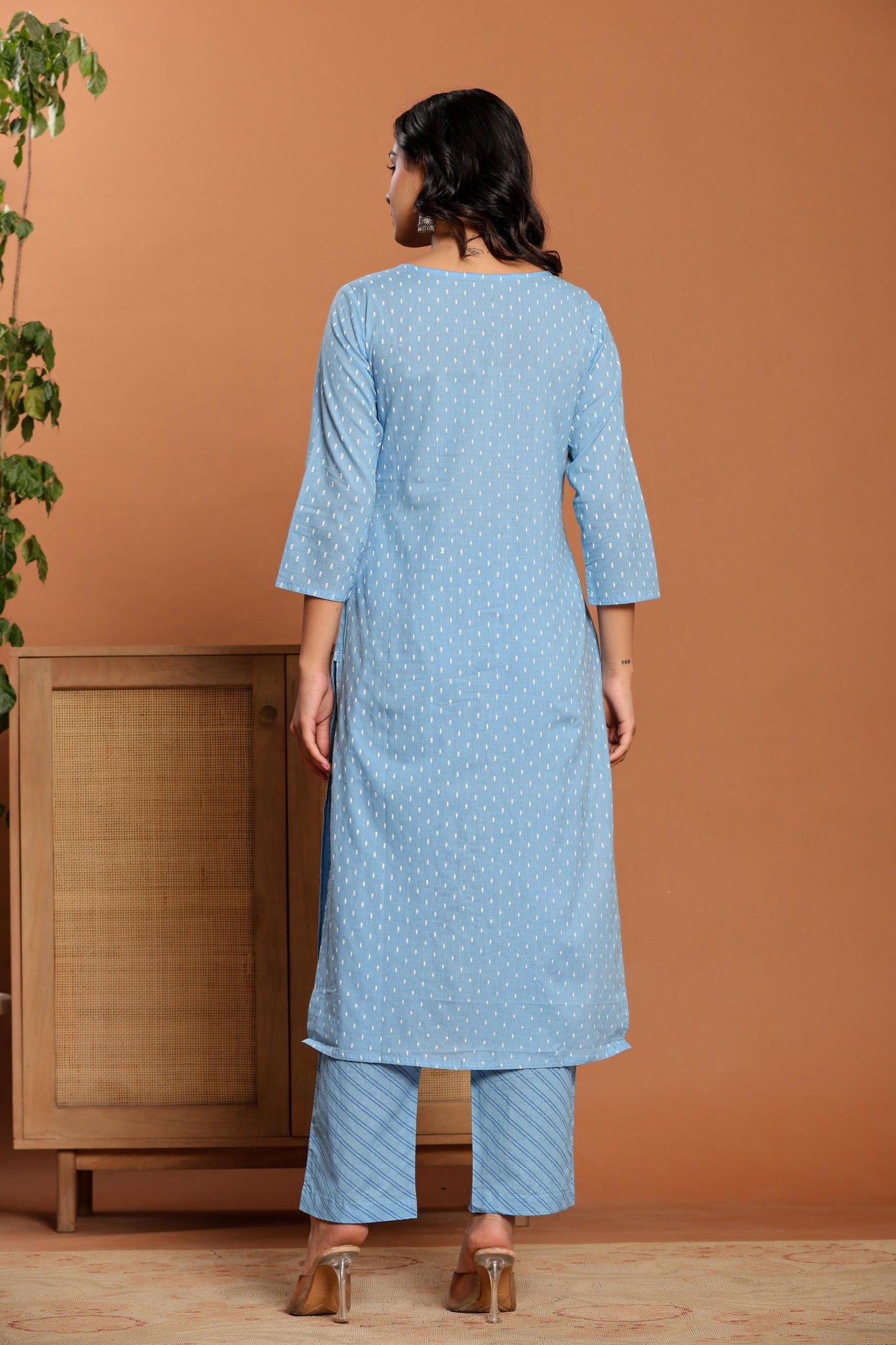 Sky Blue Printed Cotton Kurta Set