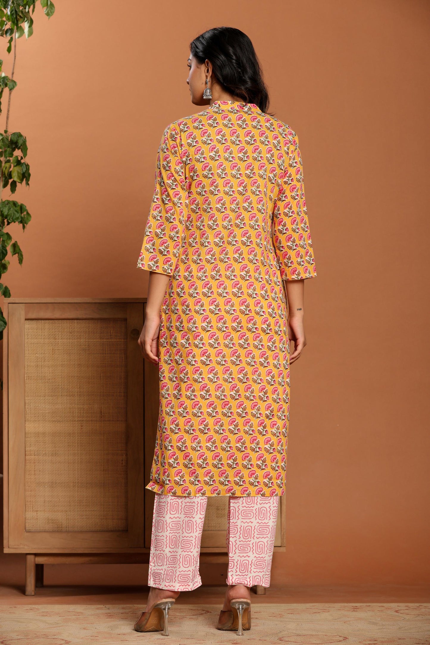 Yellow Printed Cotton Kurta Set