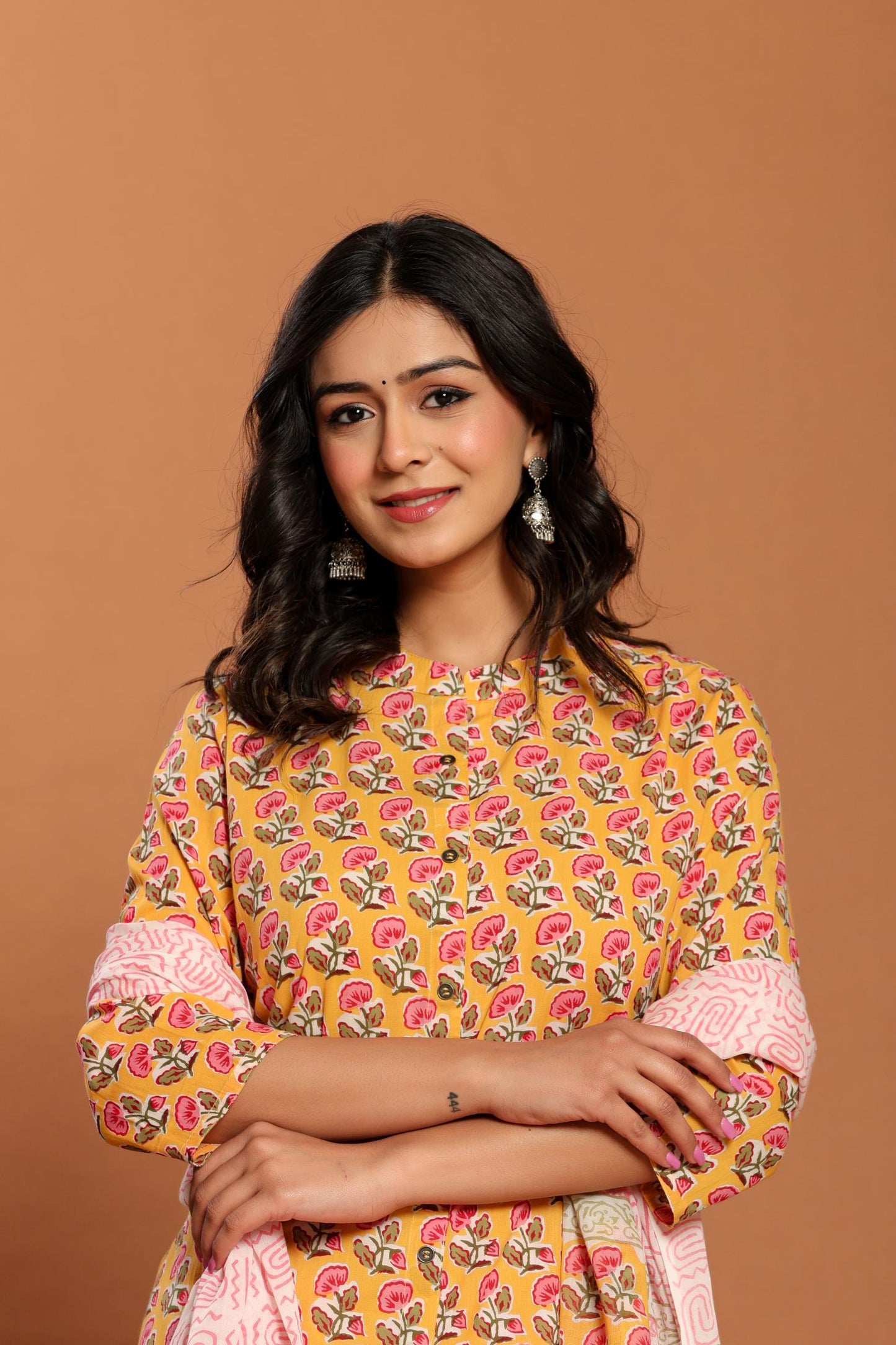 Yellow Printed Cotton Kurta Set
