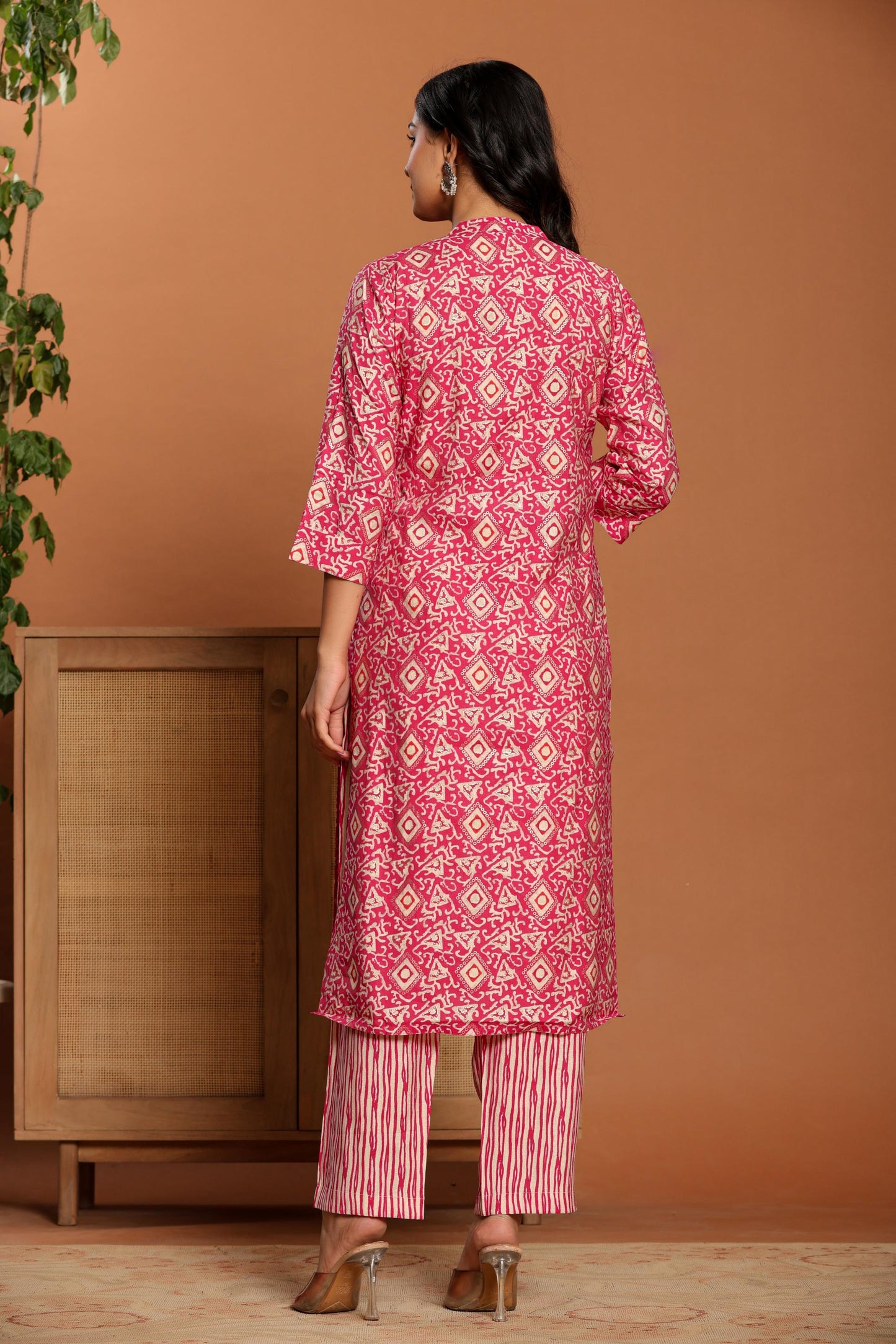 Pink Printed Rayon Kurta Set