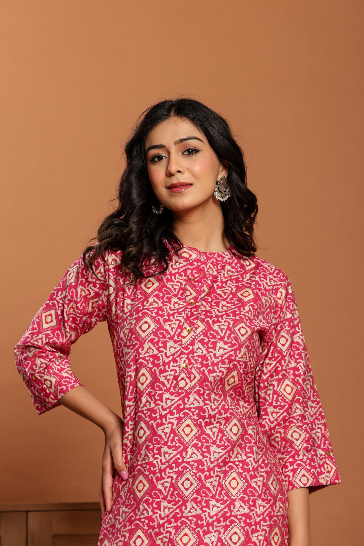 Pink Printed Rayon Kurta Set