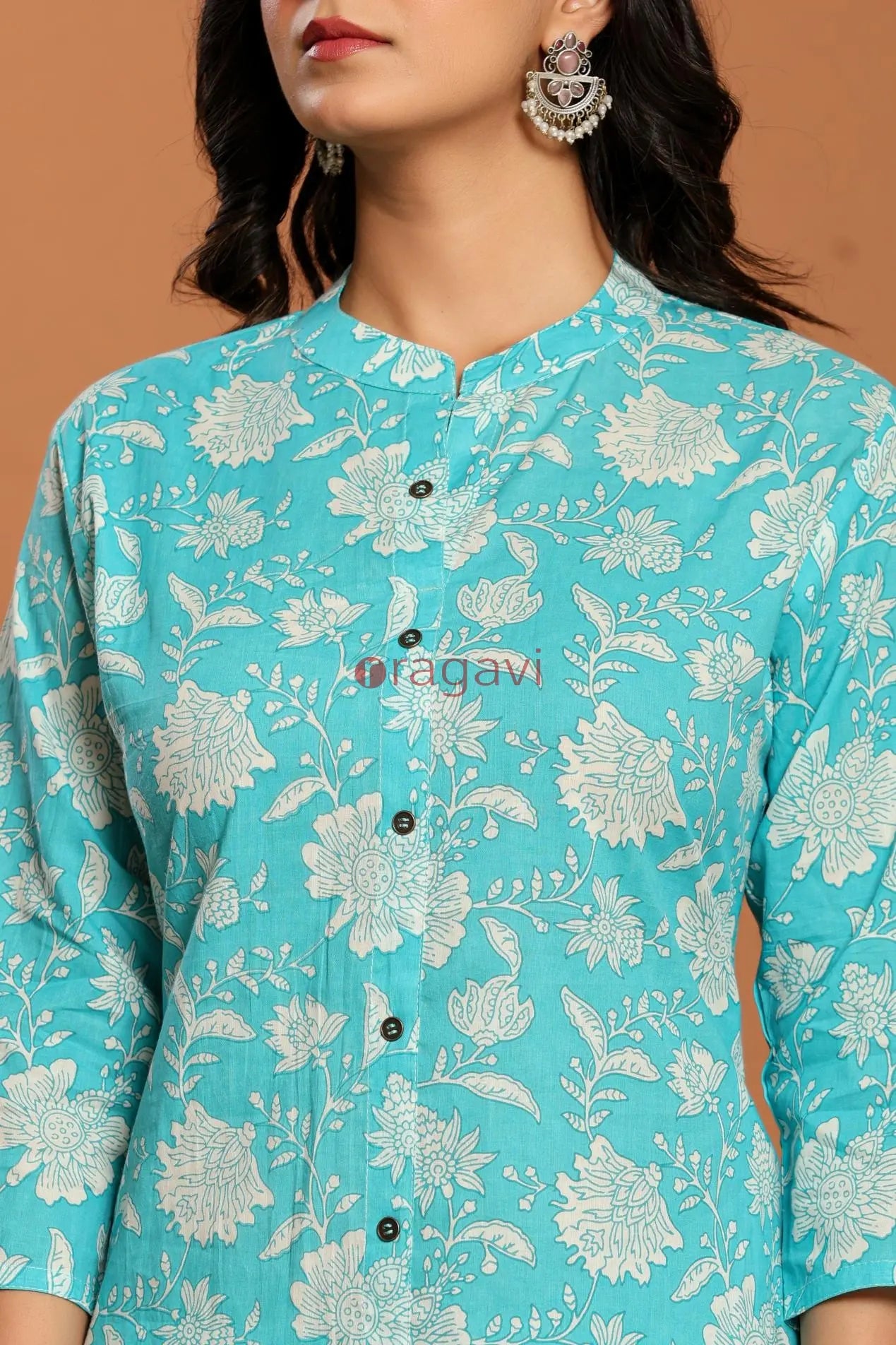 Blue Printed Cotton Kurta Set - Ragavi