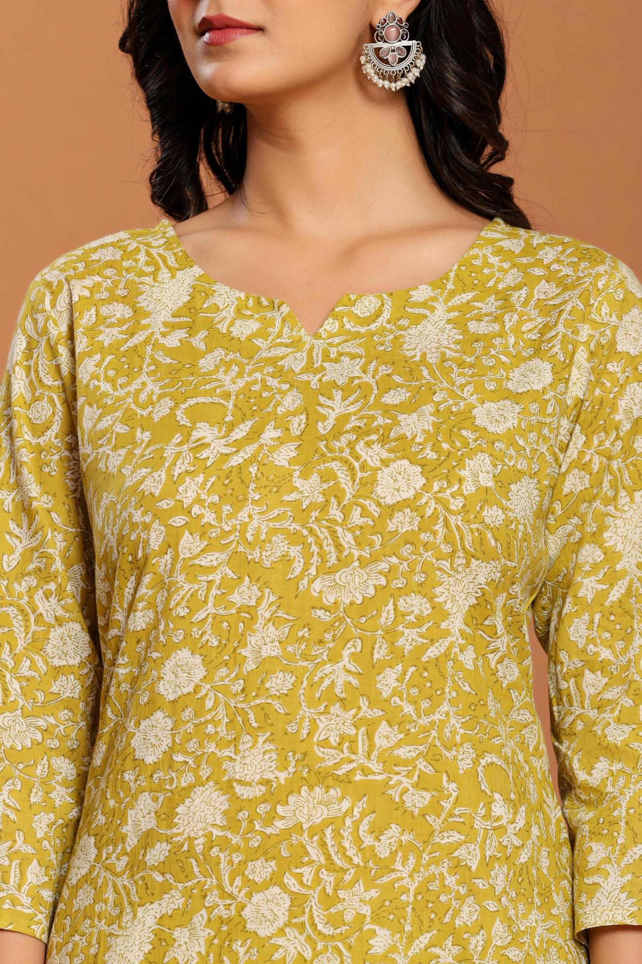 Green Printed Cotton Kurta Set