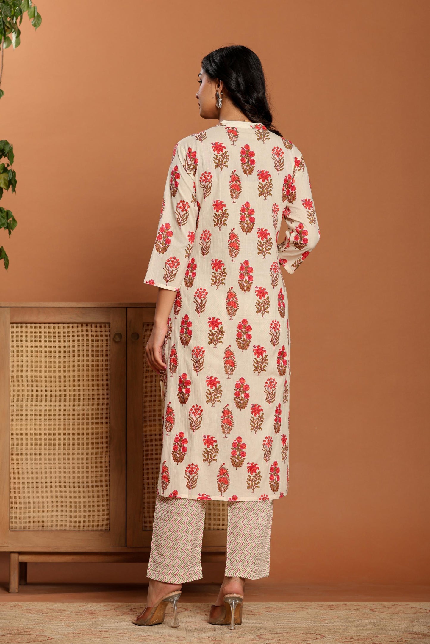 White Printed Cotton Kurta Set
