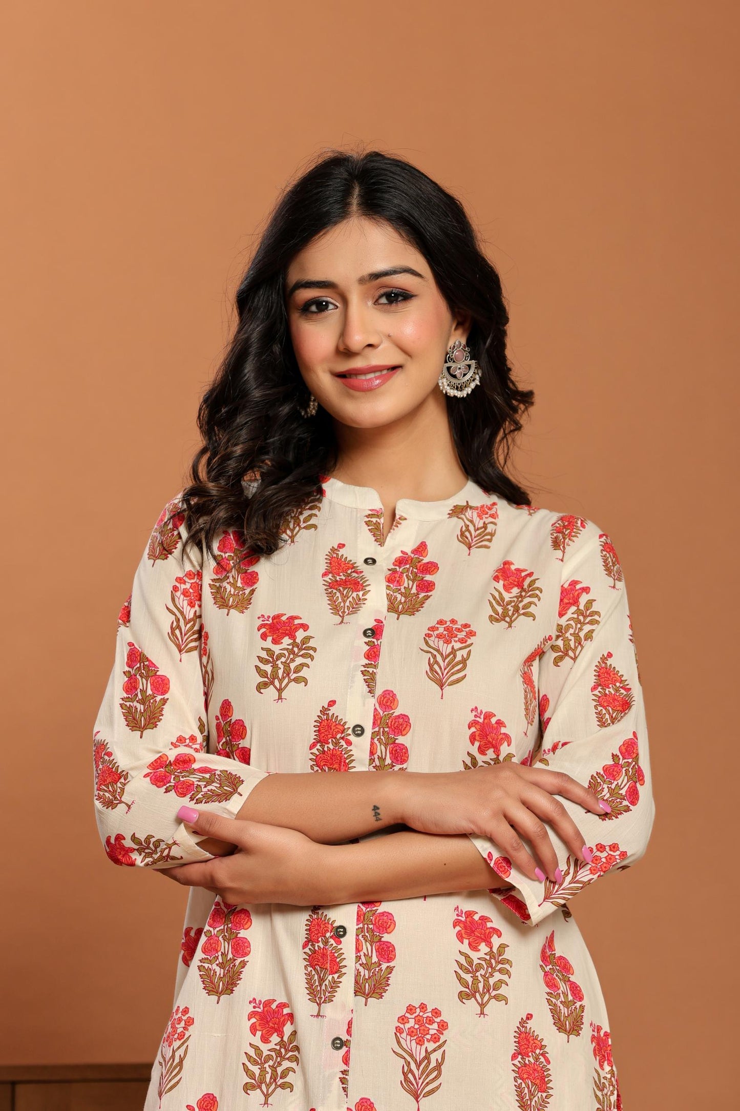 White Printed Cotton Kurta Set