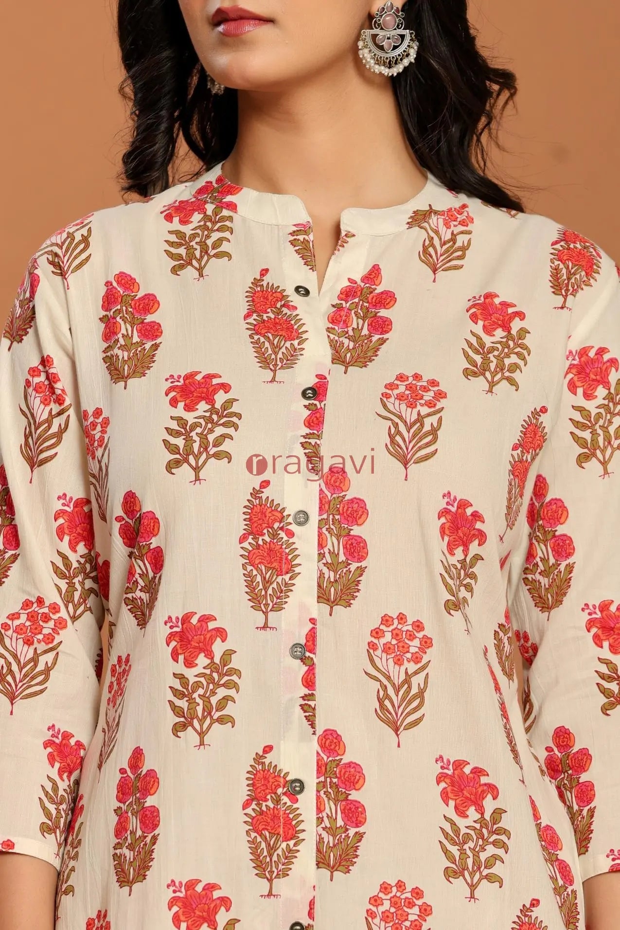 White Printed Cotton Kurta Set - Ragavi