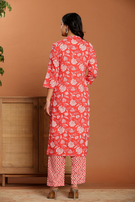 Pink Printed Cotton Kurta Set