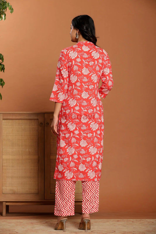 Pink Printed Cotton Kurta Set - Ragavi