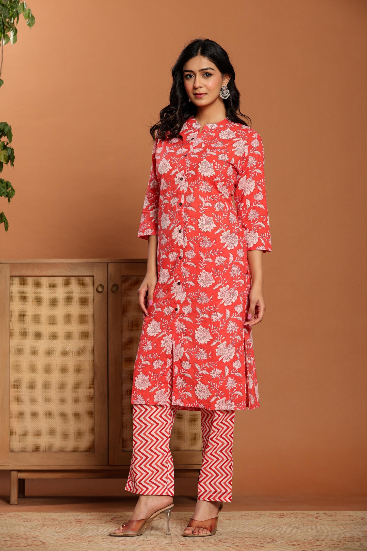 Pink Printed Cotton Kurta Set