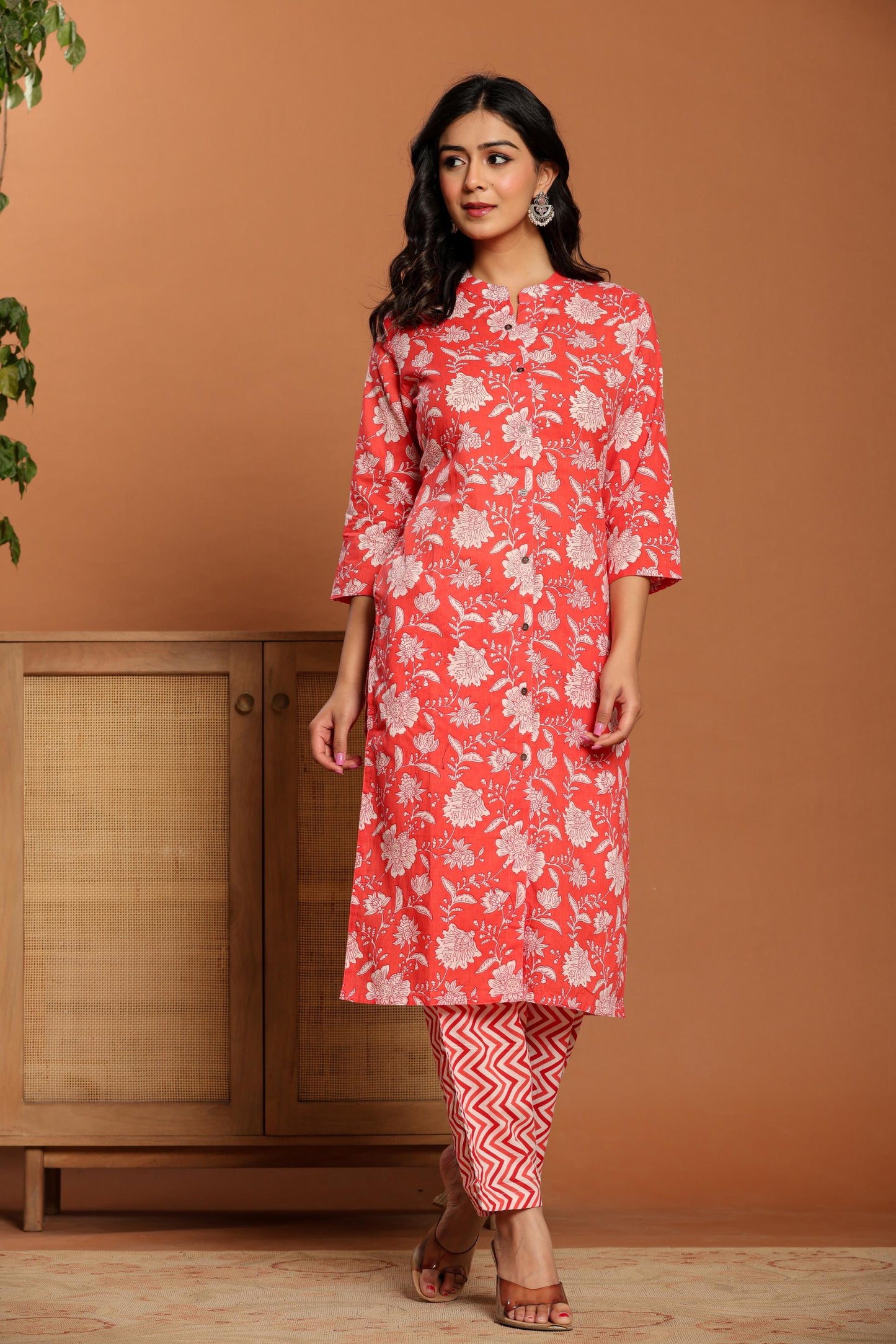 Pink Printed Cotton Kurta Set