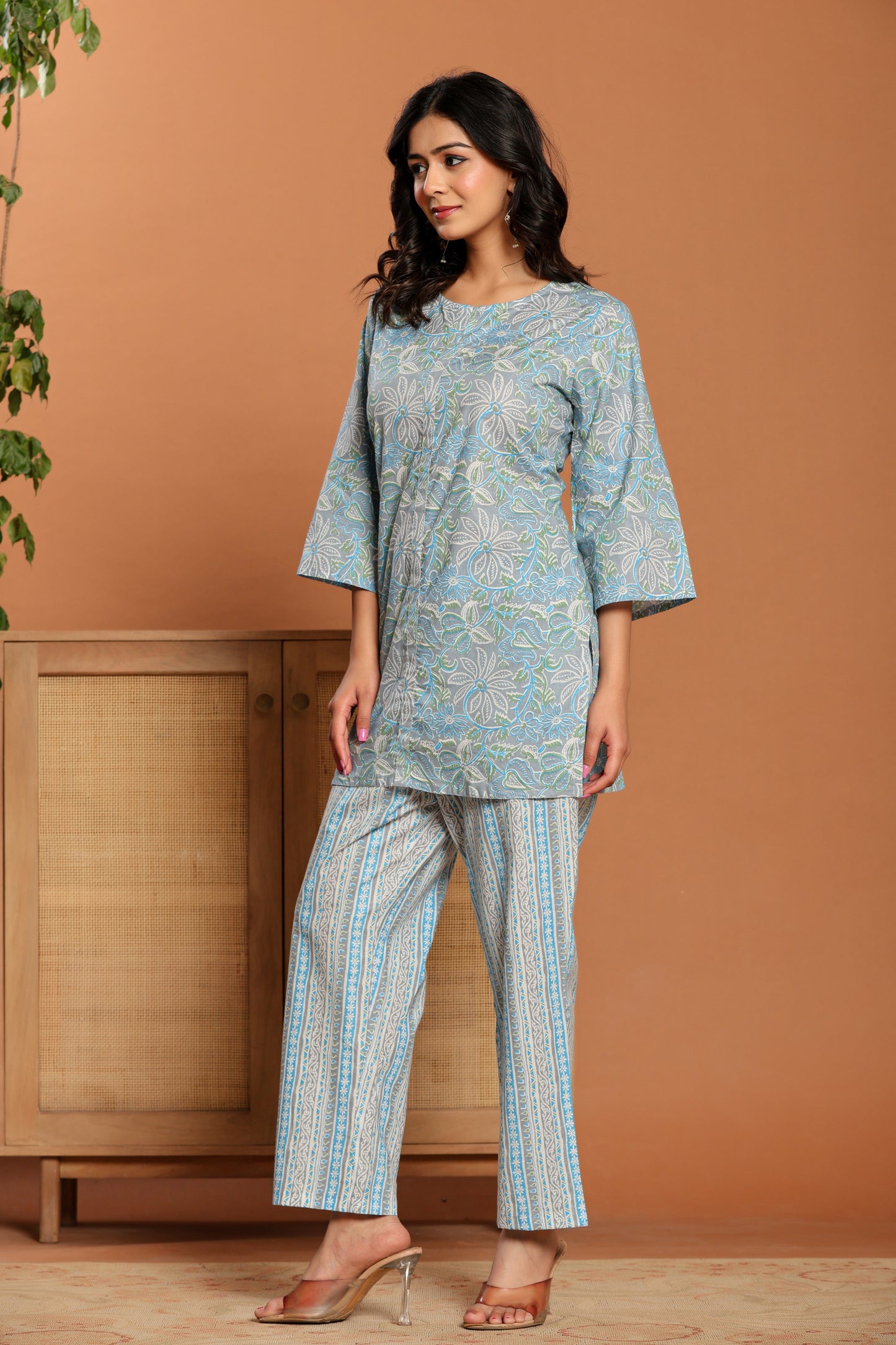Blue Printed Cotton Coord Set