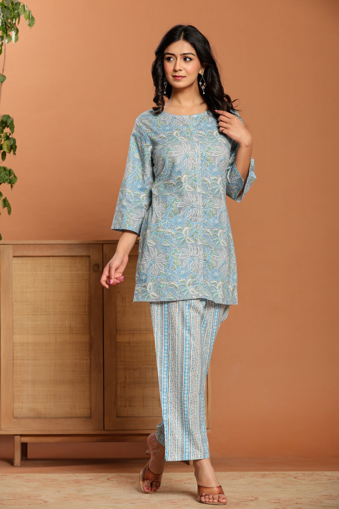 Blue Printed Cotton Coord Set