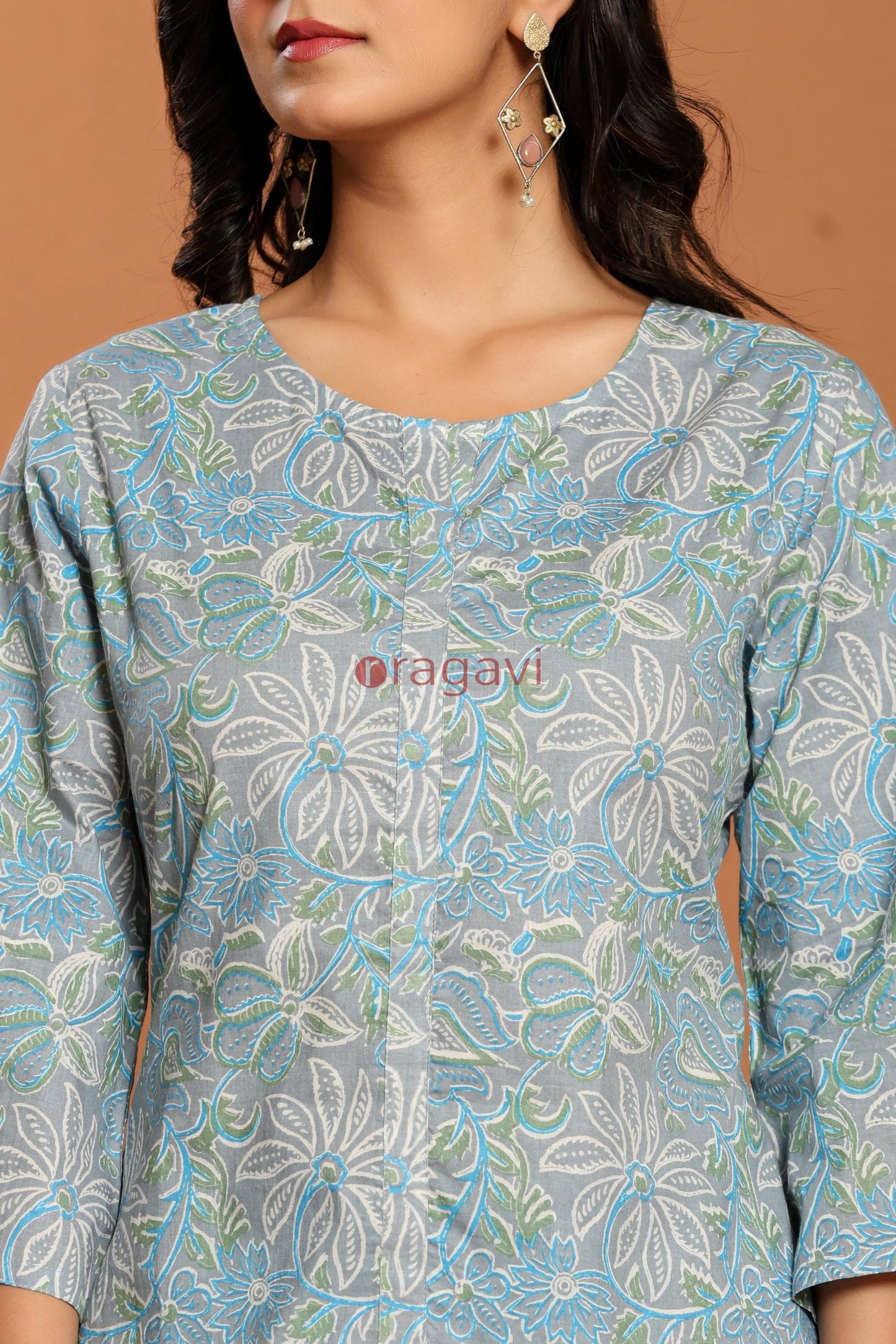 Blue Printed Cotton Co- Ord Set - Ragavi